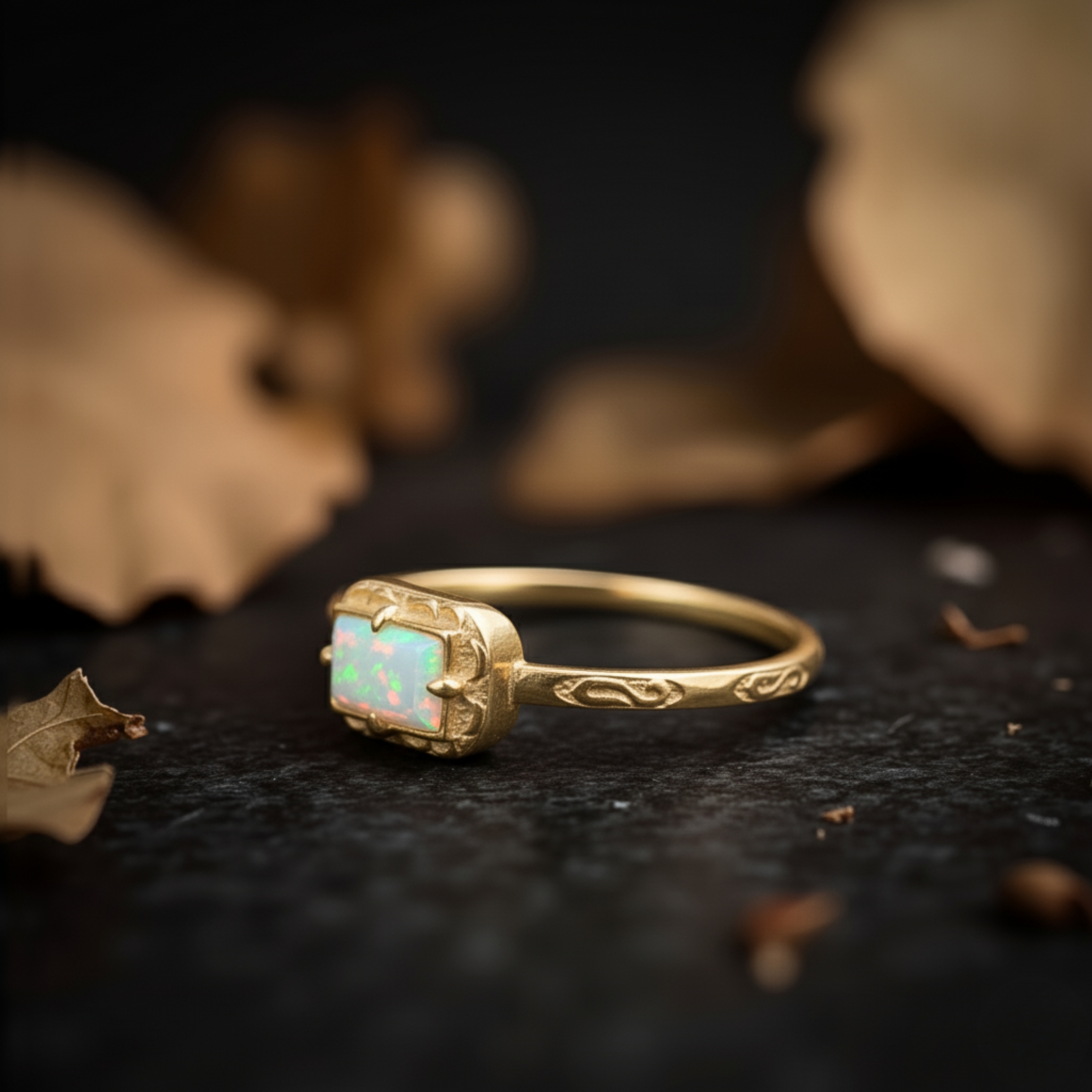 Baguette Cut Opal Engagement Ring Gold Opal Wedding Ring Gift for Her Minimalist Promise Ring Birthstone Ring Anniversary Gift For Women