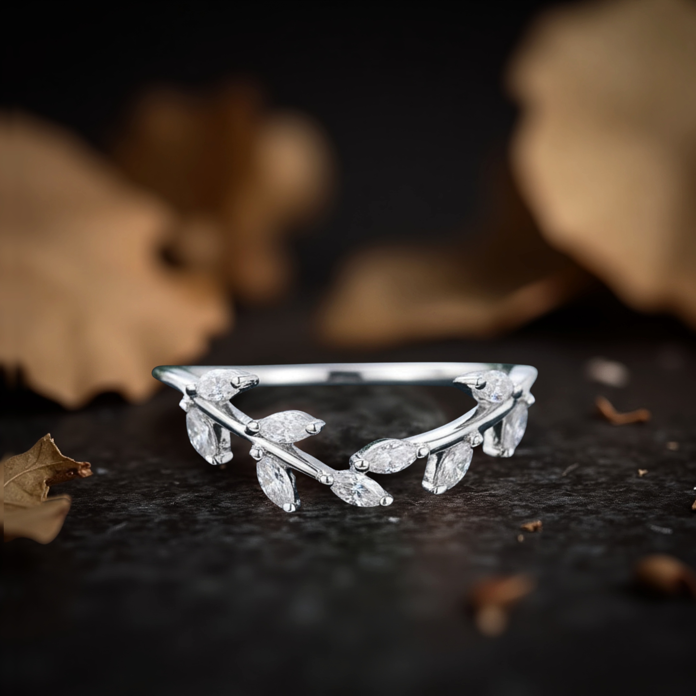 Marquise Moissanite Leaf Wedding Band, Dainty Antique Style Anniversary band for her, Matching Bridal Jewelry, Gift For Women