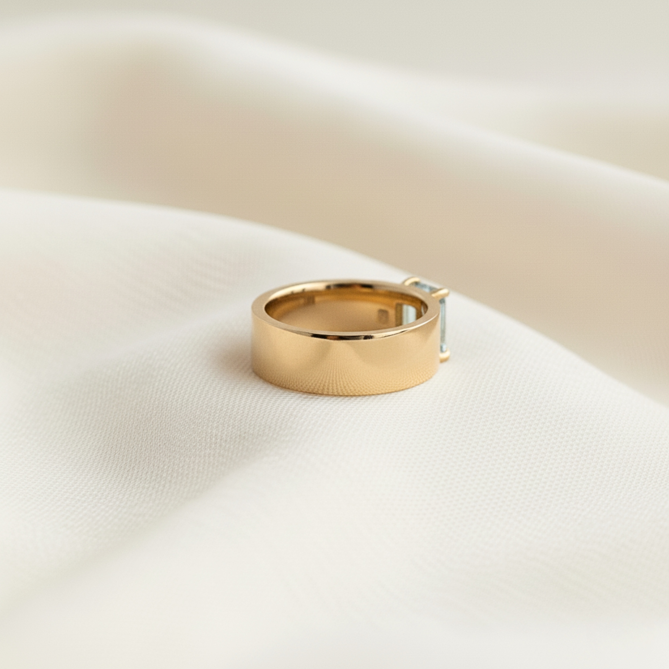 Emerald Cut Aquamarine Gemstone Ring, Vintage 14k Solid Gold Solitaire Thick Wide Band Engagement Ring, Gift March Birthstone Gift For Her