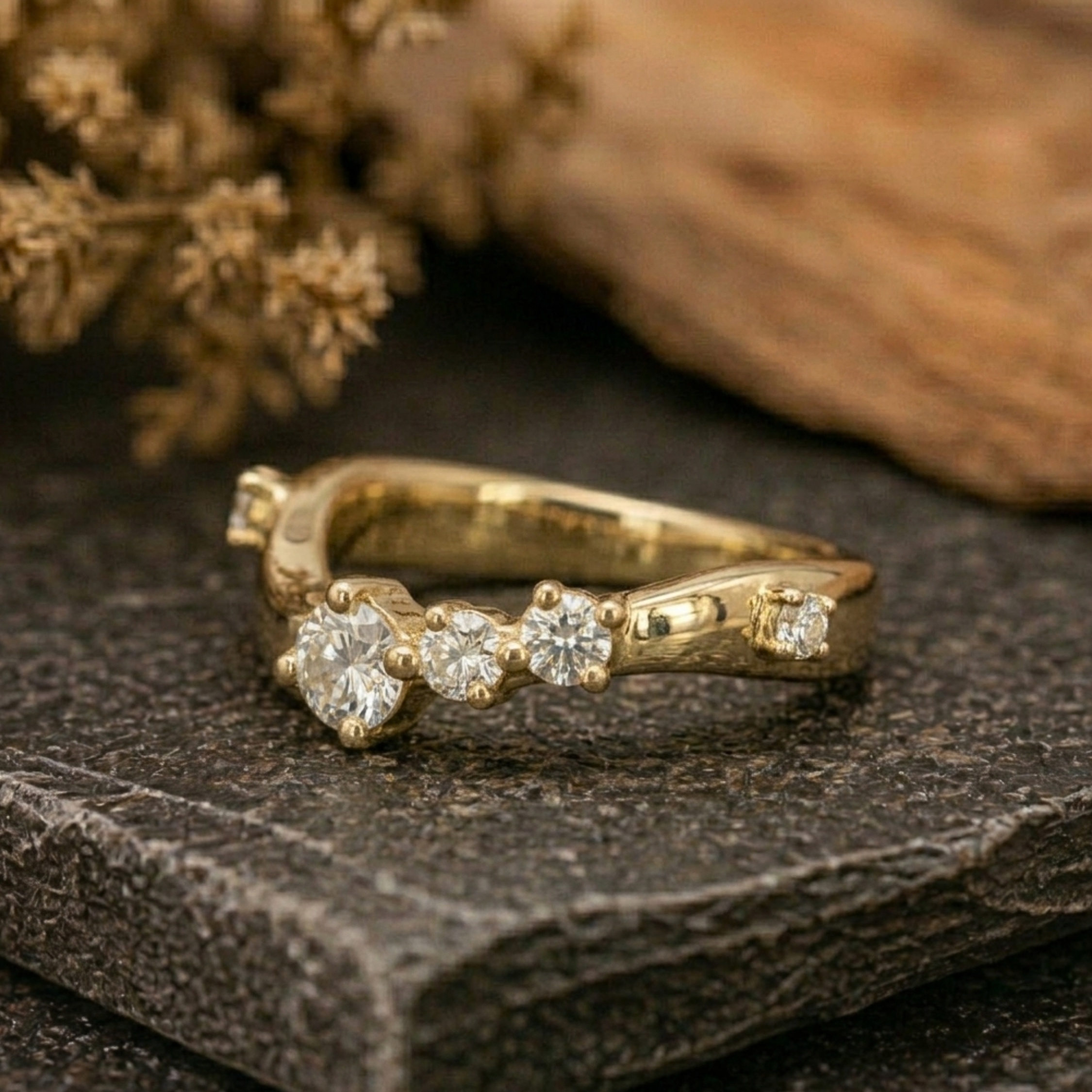 Vintage Round Cut Diamond Band/Yellow Gold Minimalist Engagement Ring/Matching Wedding Band/French Pave Moissanite Ring/Antique Luxury Gift