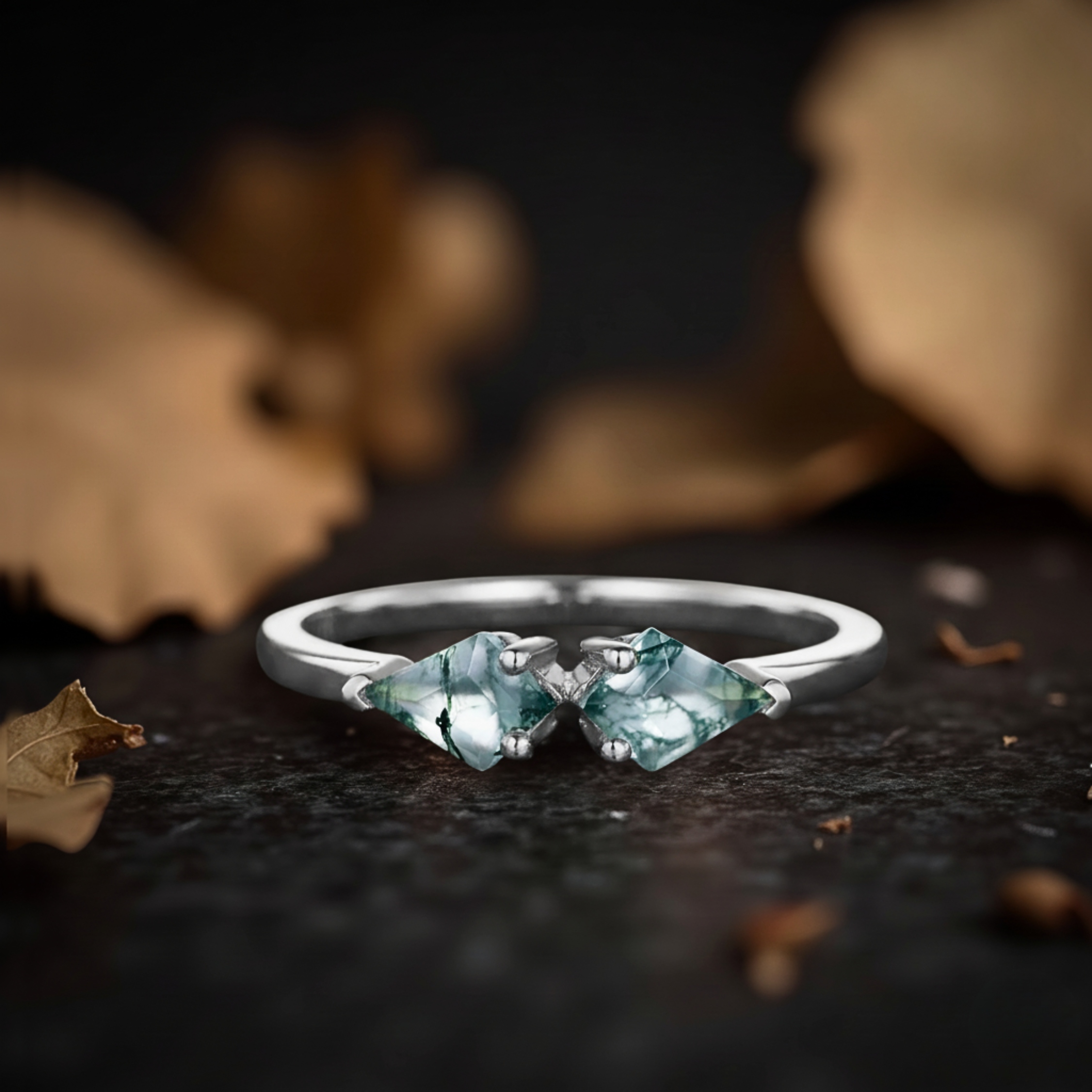 Unique Natural Kite Cut Green Moss Agate Engagement Ring, 14k Yellow gold Wedding Ring For Women, Vintage Bridal Jewelry, Anniversary Gift