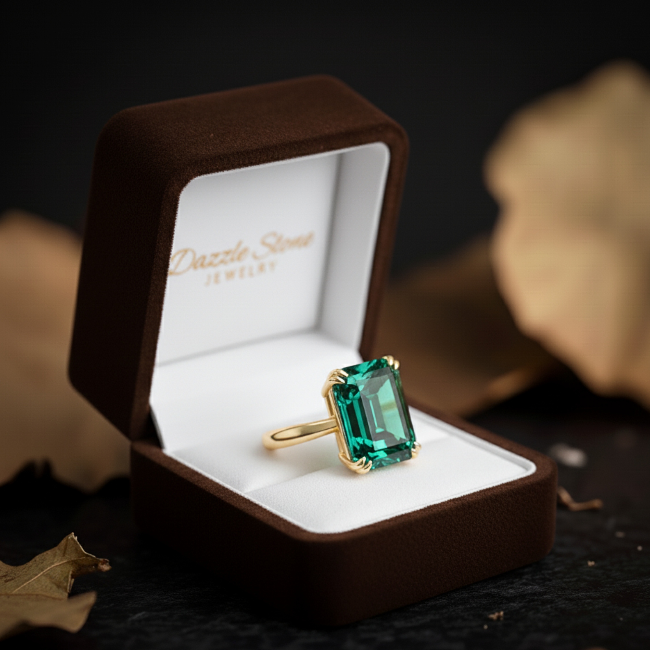 Emerald Cut Art Deco Emerald Engagement Ring, May Birthstone Jewelry, 18k Yellow Gold Minimalist Ring, Silver Ring, Anniversary Gift For Her