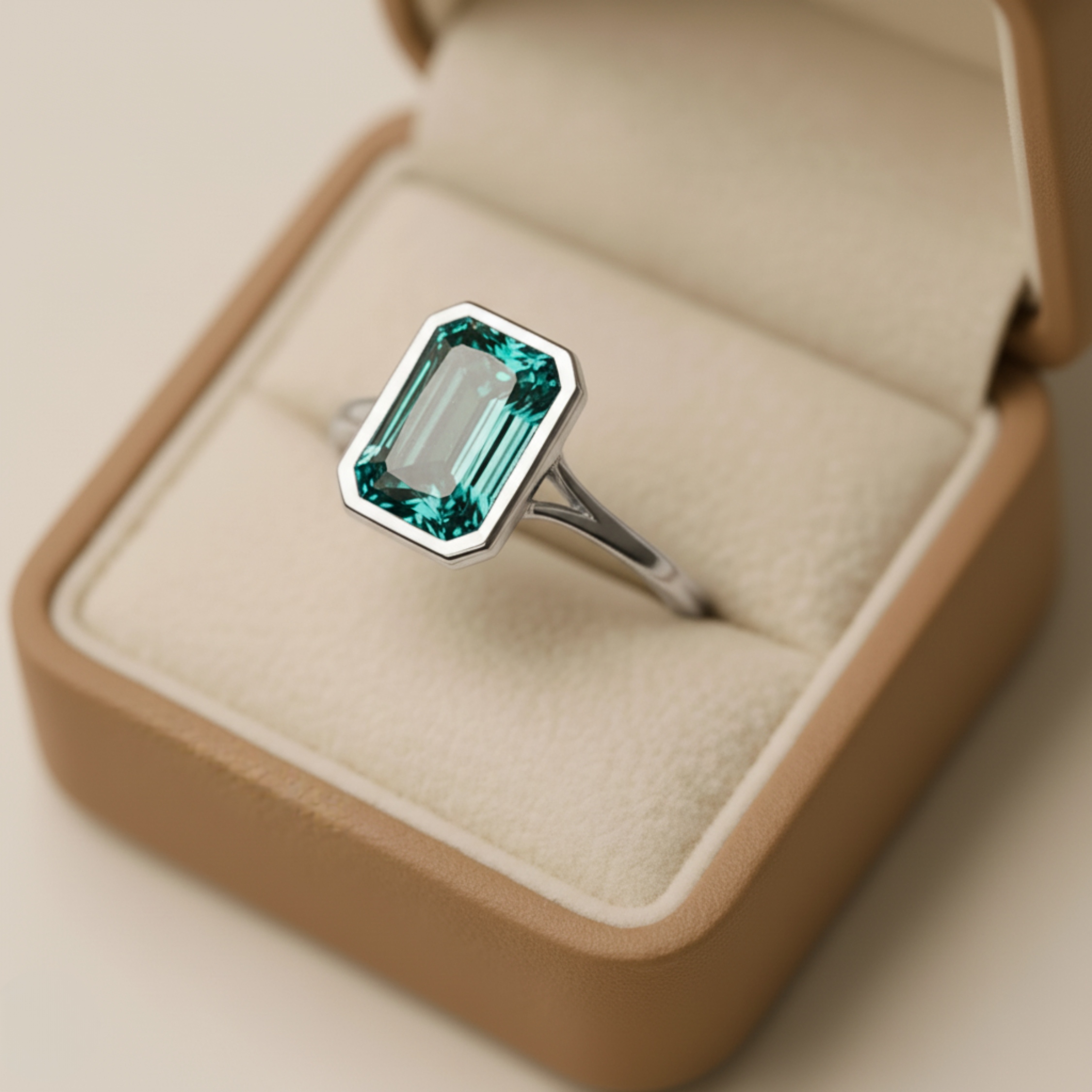 Emerald Cut Teal Sapphire Engagement Ring Art Deco Sterling Silver Promise Wedding Ring Handmade Ring Anniversary Gift Personalized Gifts