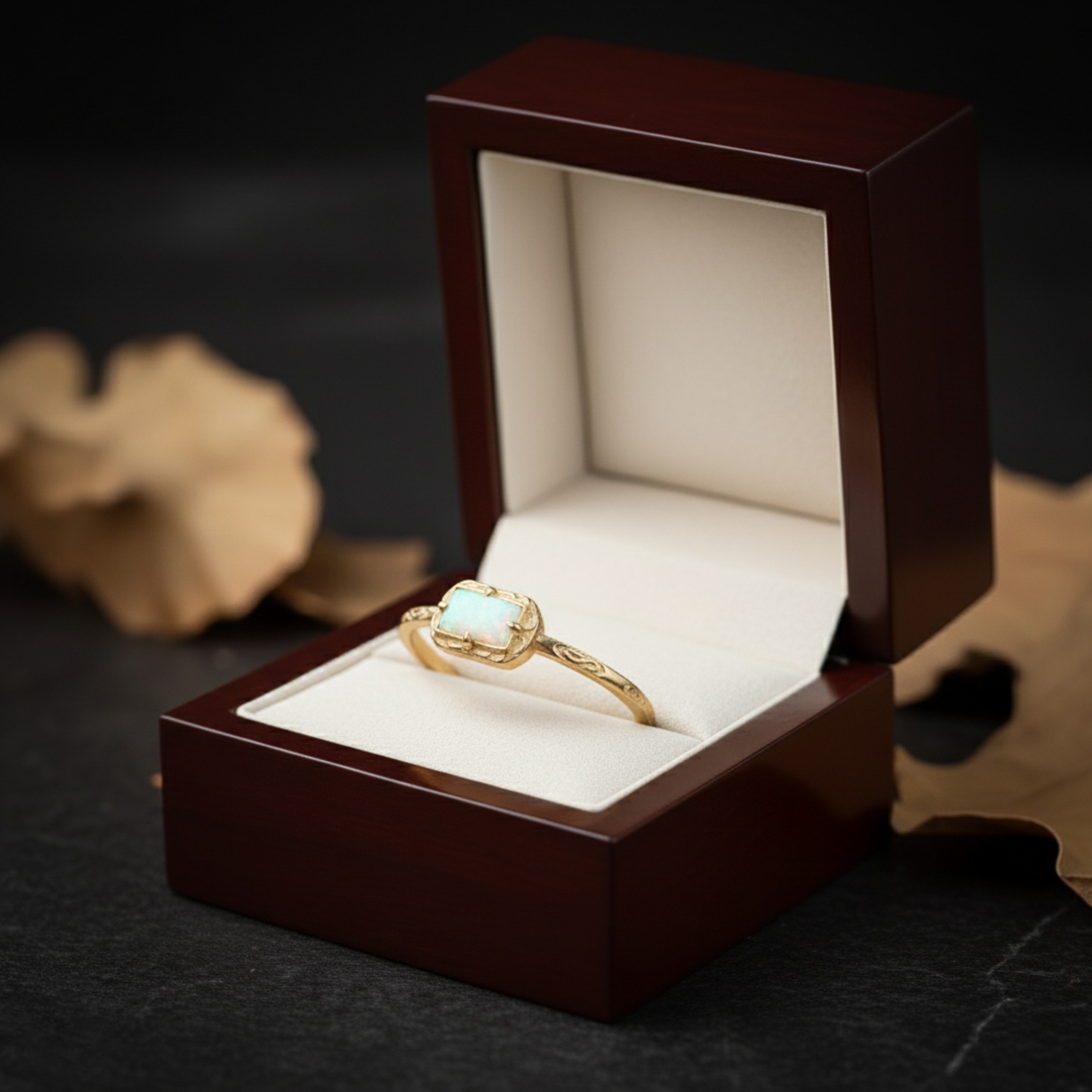 Baguette Cut Opal Engagement Ring Gold Opal Wedding Ring Gift for Her Minimalist Promise Ring Birthstone Ring Anniversary Gift For Women