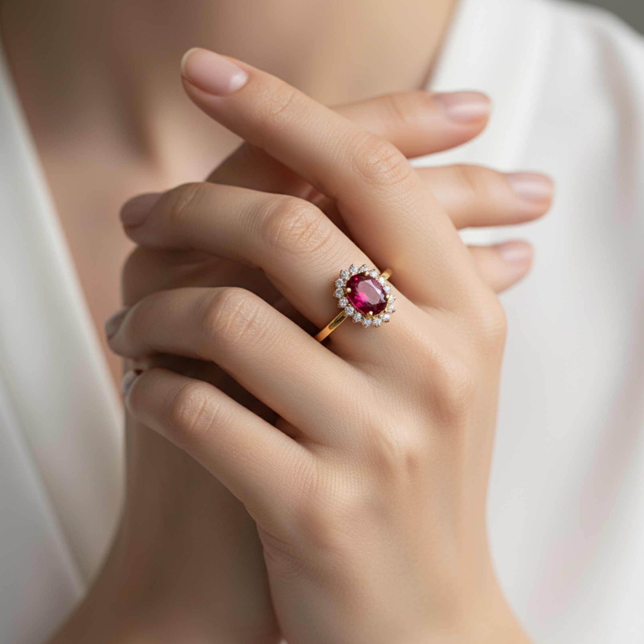 Vintage Halo Ruby Diamond Engagement Stacking Ring 14K Yellow Gold Oval Moissanite Wedding Ring Bridal Promise Handmade Jewelry Gift For Her