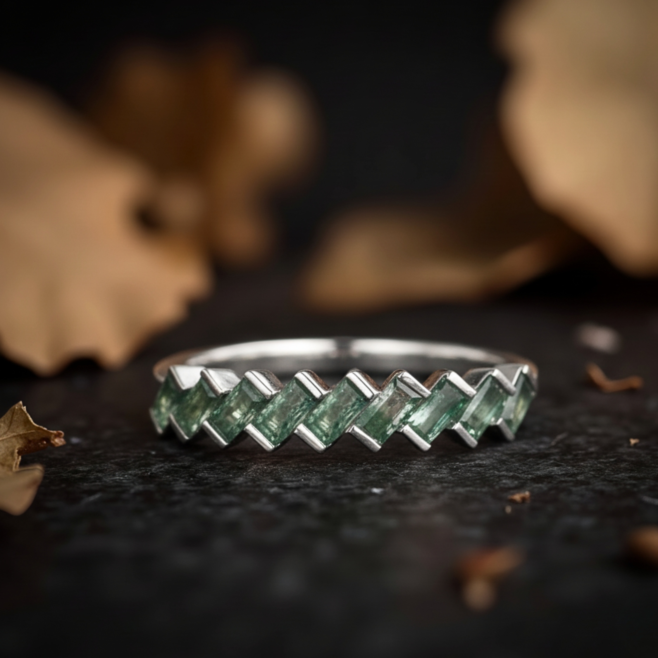 Vintage Baguette Cut Moss Agate Wedding Band Unique Rose Gold Engagement Ring Minimalist Half Eternity Bridal Matching Promise Band For Her