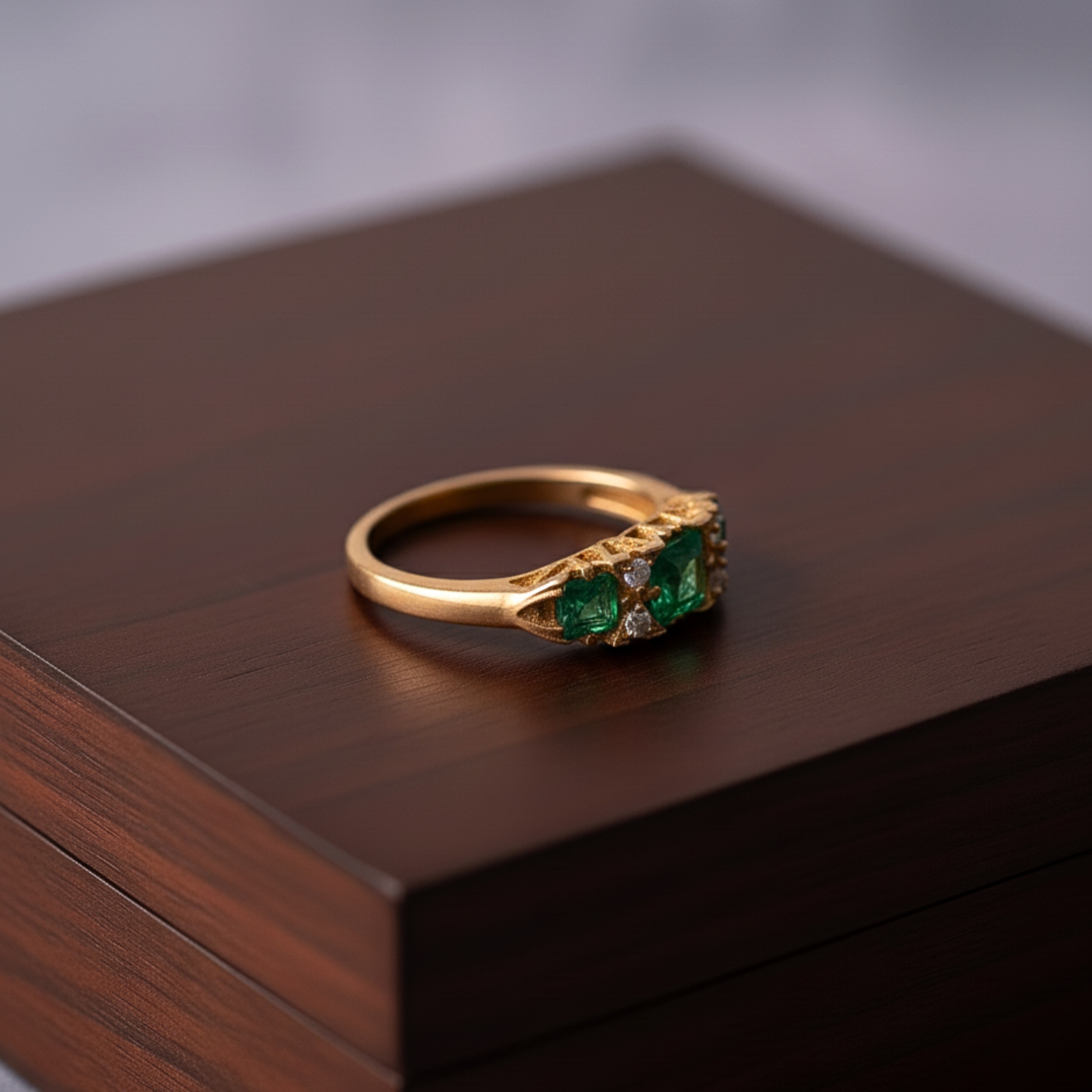 Genuine Emerald Gold Wedding Ring, 14K Gold Vermeil Lab Emerald Engagement Statement Ring, Birthday gift, Vintage Anniversary Gift for her