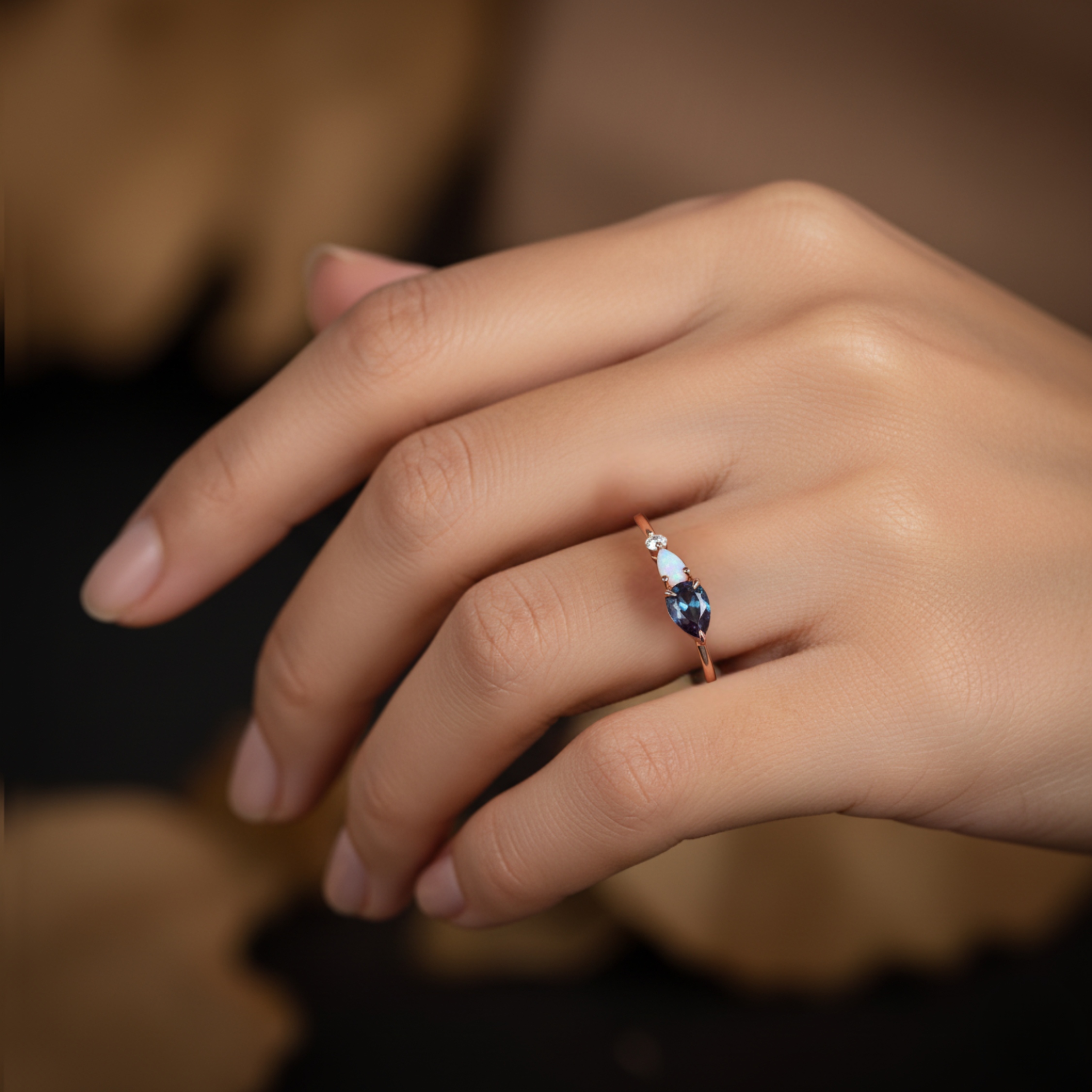 Vintage Alexandrite Opal Engagement Ring Pear Cut Alexandrite Moissanite Wedding Band 3 Stone Women Bridal Promise Ring Gift For Her