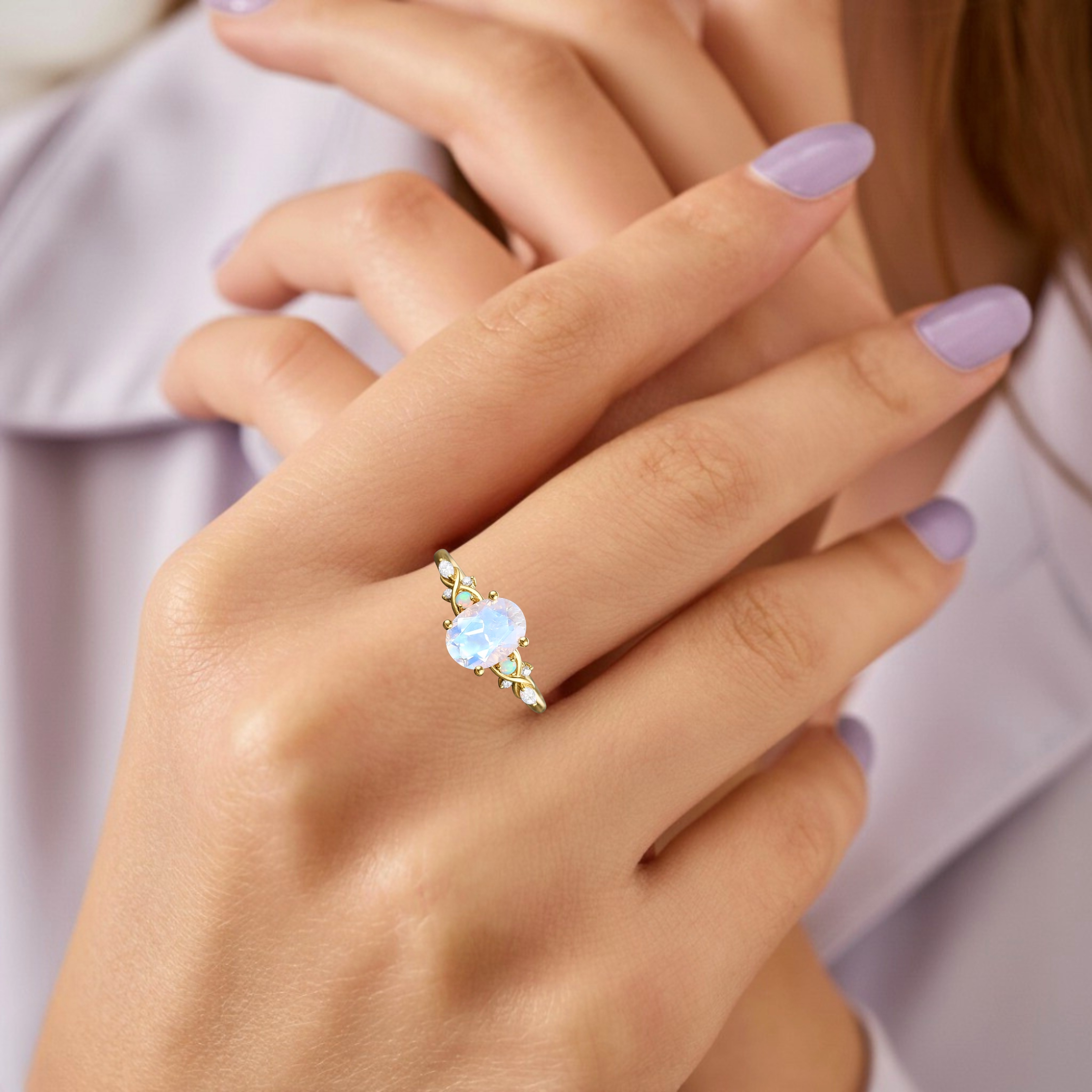 Moonstone Engagement Ring, 14K Yellow Gold Wedding Ring, Vintage Bridal Jewelry, Promise Bridal Jewelry, Anniversary Gift For Women