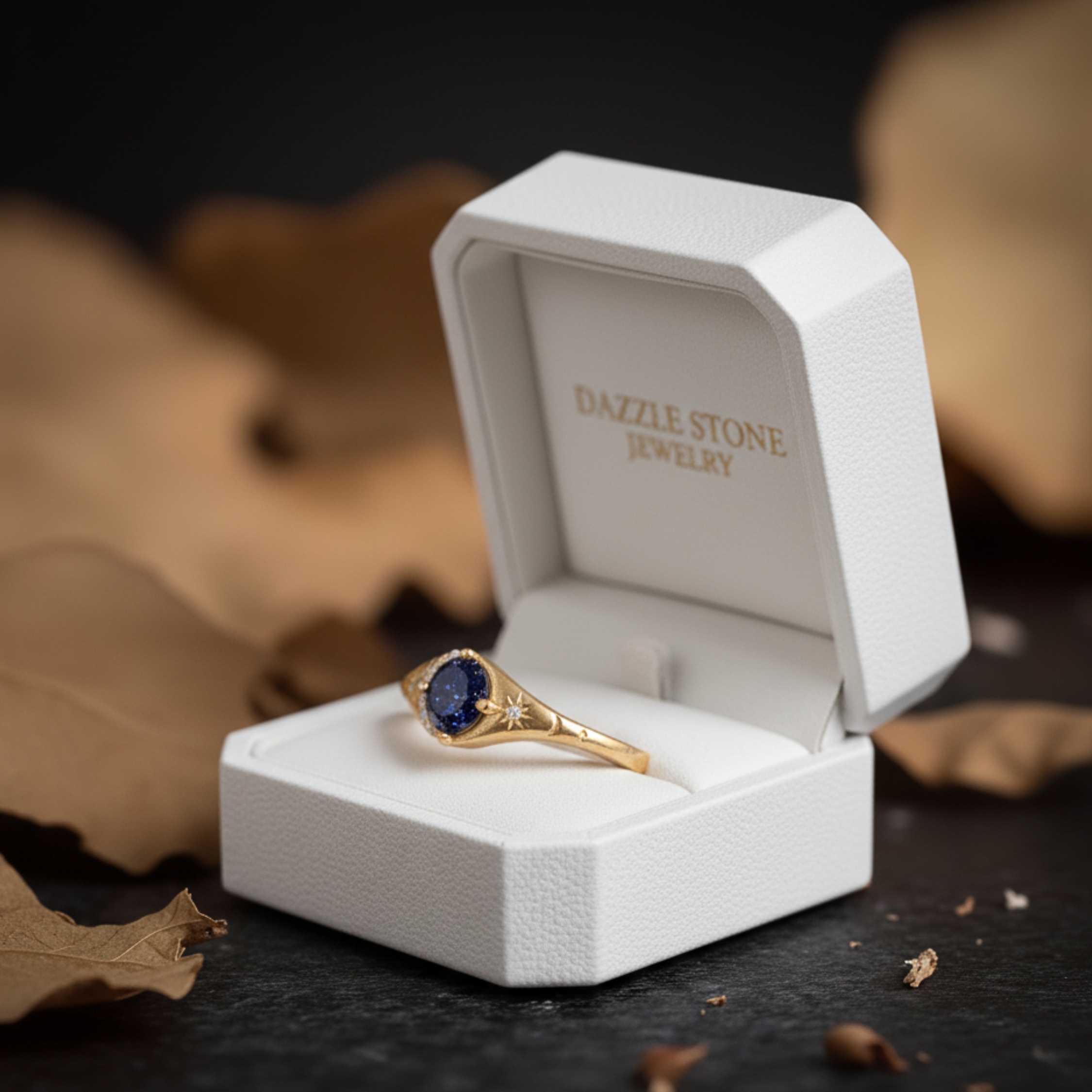 Blue Sandstone Diamond Ring, Moon Crescent Wedding Ring, Moissanite Moon And Star Ring, Minimalist Summer jewelry Gift Ring For Women