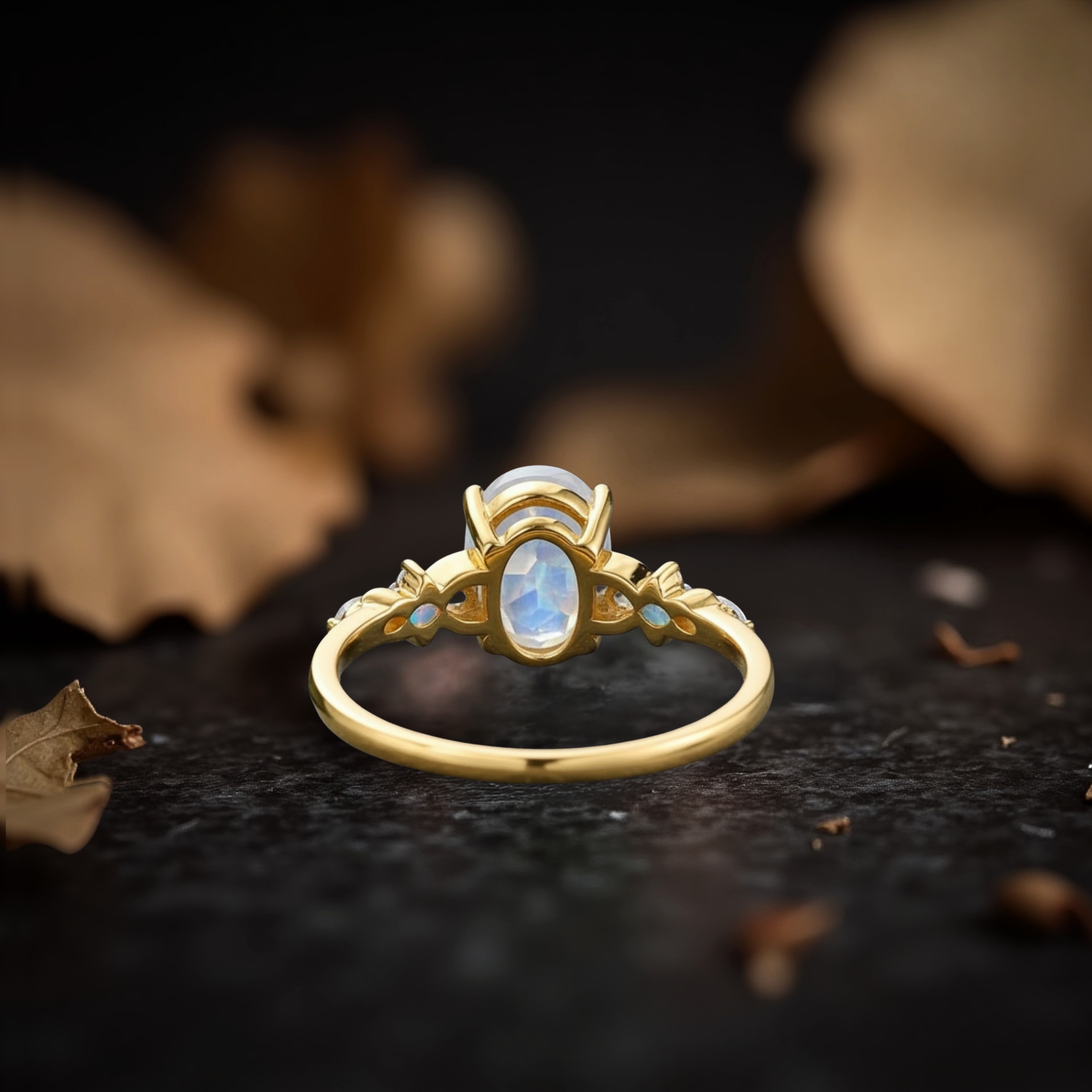Moonstone Engagement Ring, 14K Yellow Gold Wedding Ring, Vintage Bridal Jewelry, Promise Bridal Jewelry, Anniversary Gift For Women