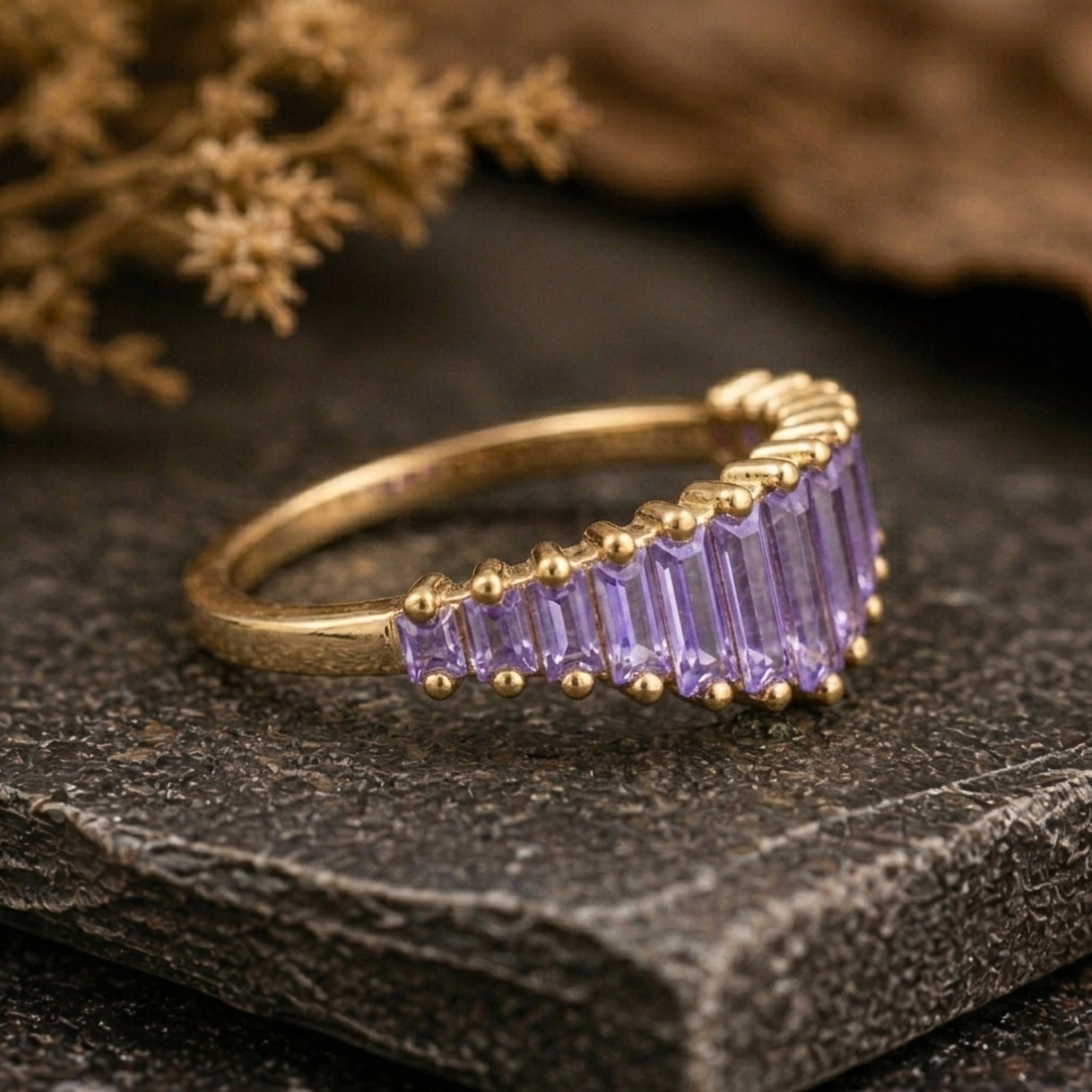 Baguette Pink Sapphire Curved Wedding Band, Dainty Stacking Minimalist Pink Gemstone Band, Art Deco Chevron Ring, September Birthstone Gift