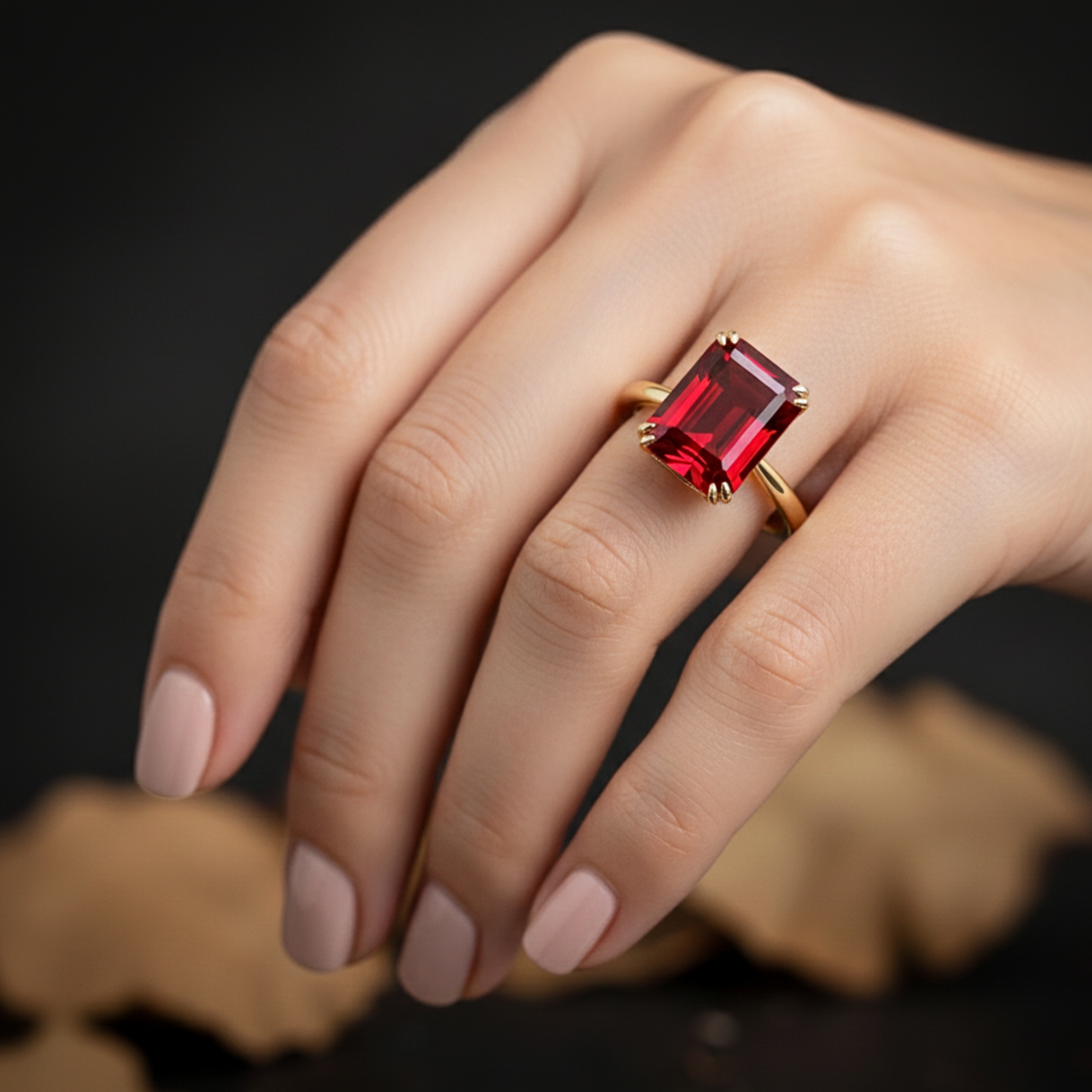 Vintage Emerald Cut Garnet Engagement Stacking Ring 14K Yellow Gold Wedding Ring Bridal Promise Handmade Jewelry Gift For Her Red Stone Ring