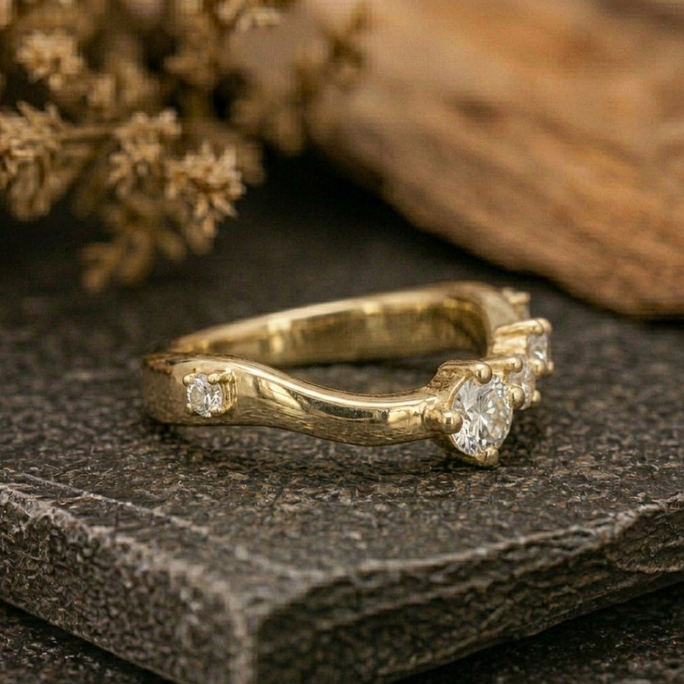 Vintage Round Cut Diamond Band/Yellow Gold Minimalist Engagement Ring/Matching Wedding Band/French Pave Moissanite Ring/Antique Luxury Gift