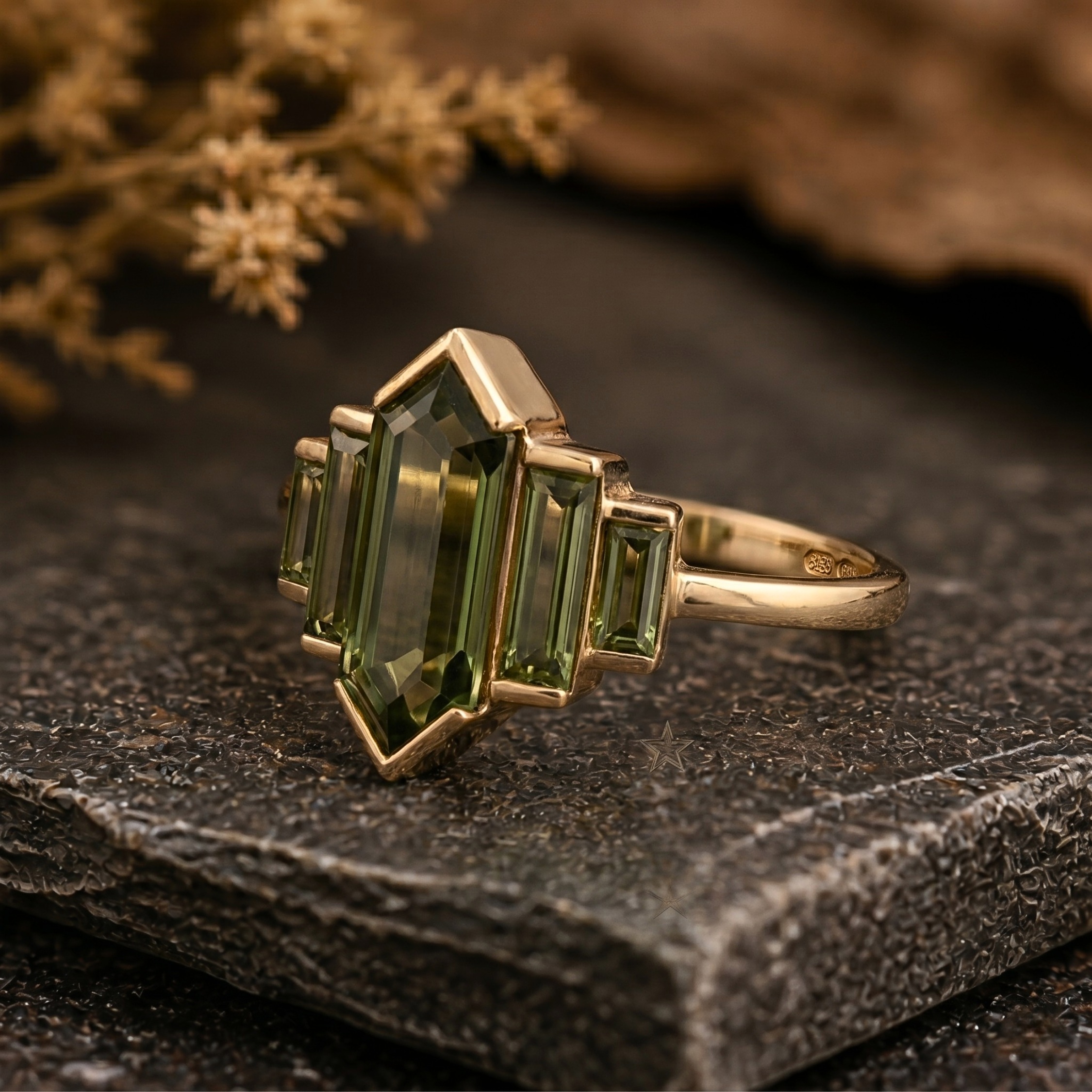 Vintage Long Hexagon Cut Green Amethyst Ring, Art Deco Baguette Amethyst Engagement Ring, Promise Bridal Jewelry For Her, Anniversary Gift