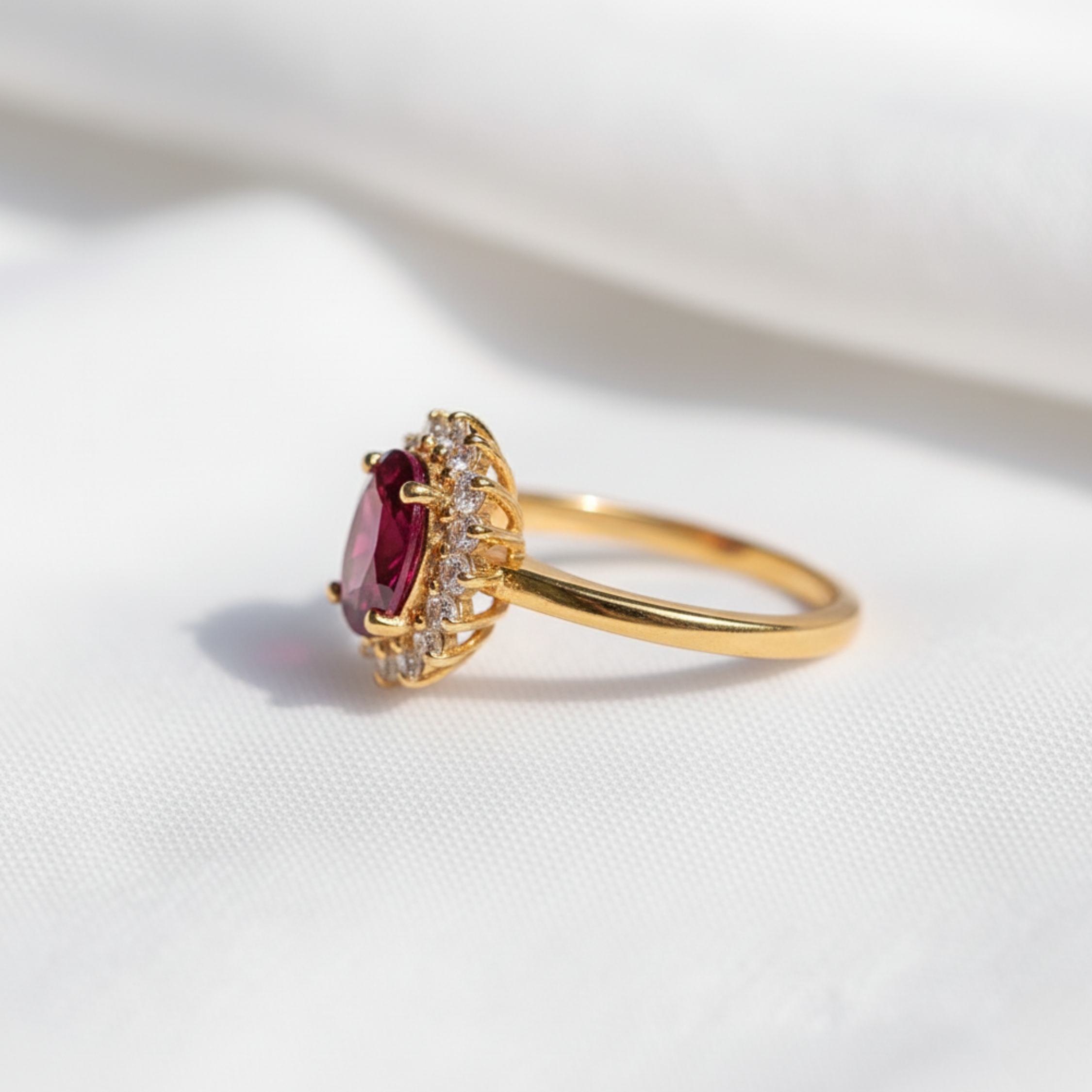 Vintage Halo Ruby Diamond Engagement Stacking Ring 14K Yellow Gold Oval Moissanite Wedding Ring Bridal Promise Handmade Jewelry Gift For Her