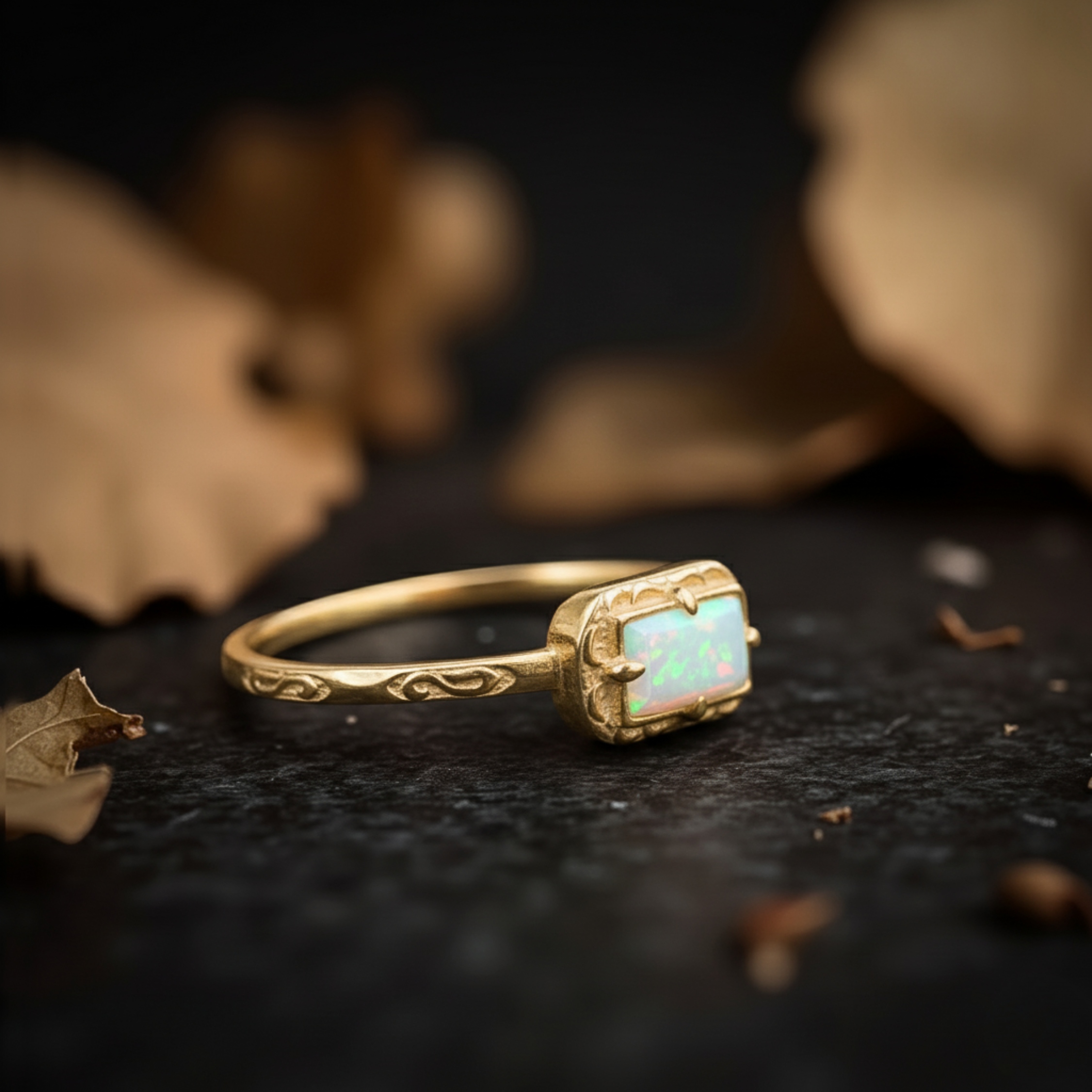 Baguette Cut Opal Engagement Ring Gold Opal Wedding Ring Gift for Her Minimalist Promise Ring Birthstone Ring Anniversary Gift For Women