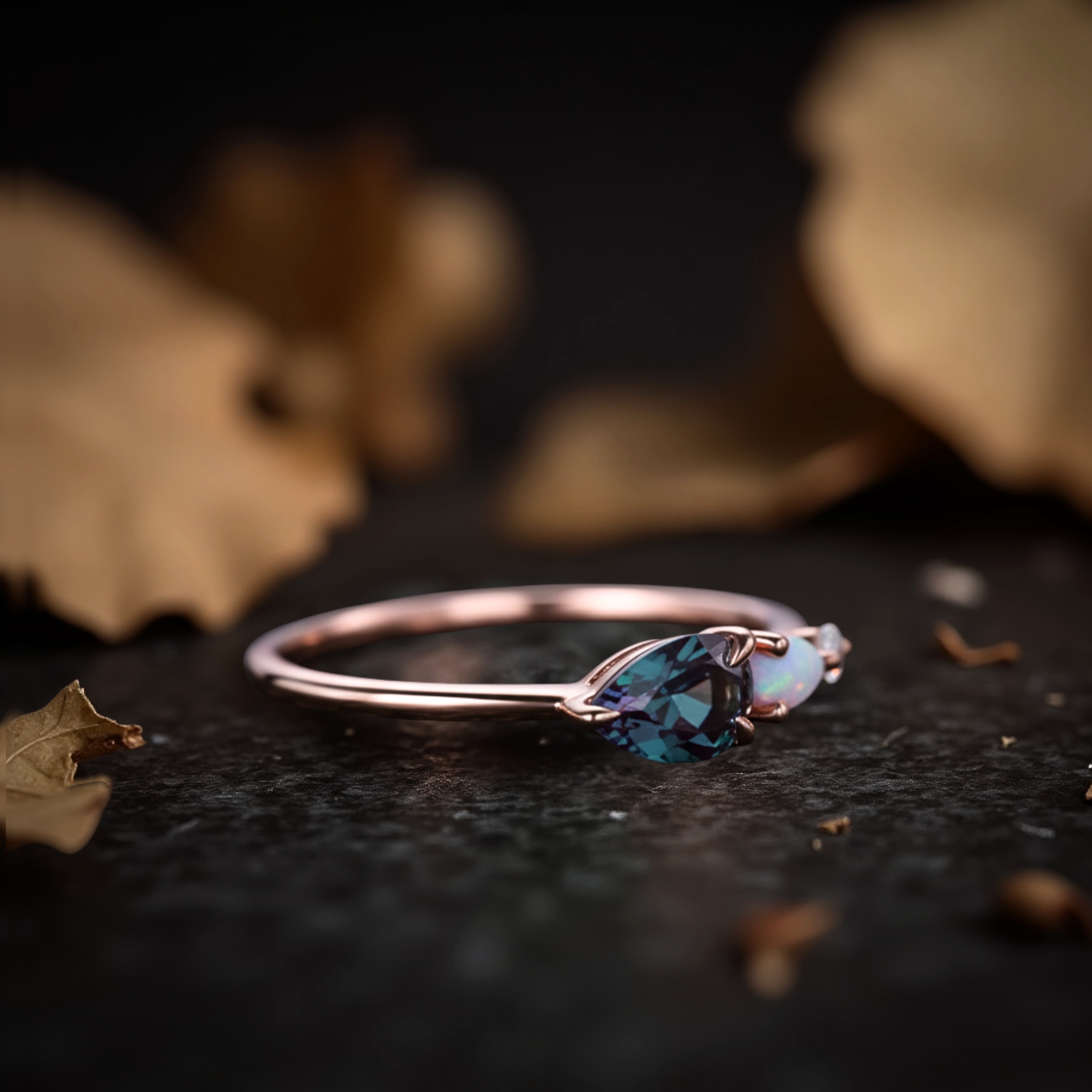 Vintage Alexandrite Opal Engagement Ring Pear Cut Alexandrite Moissanite Wedding Band 3 Stone Women Bridal Promise Ring Gift For Her