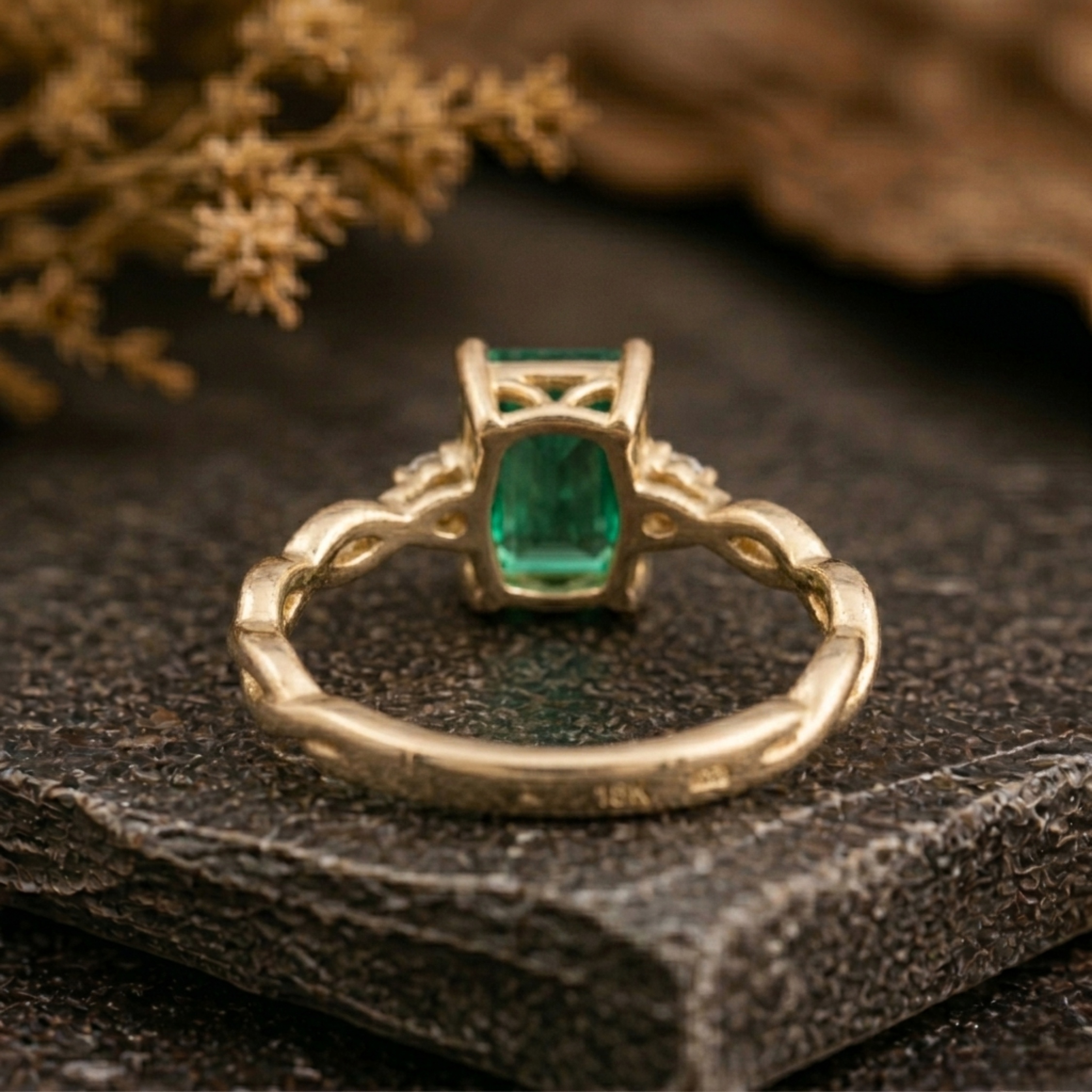 Vintage Emerald Cut Emerald Engagement Ring, 14k Twisted Band Moissanite Bridal Wedding Promise Ring, May Birthstone Ring, Anniversary Gift