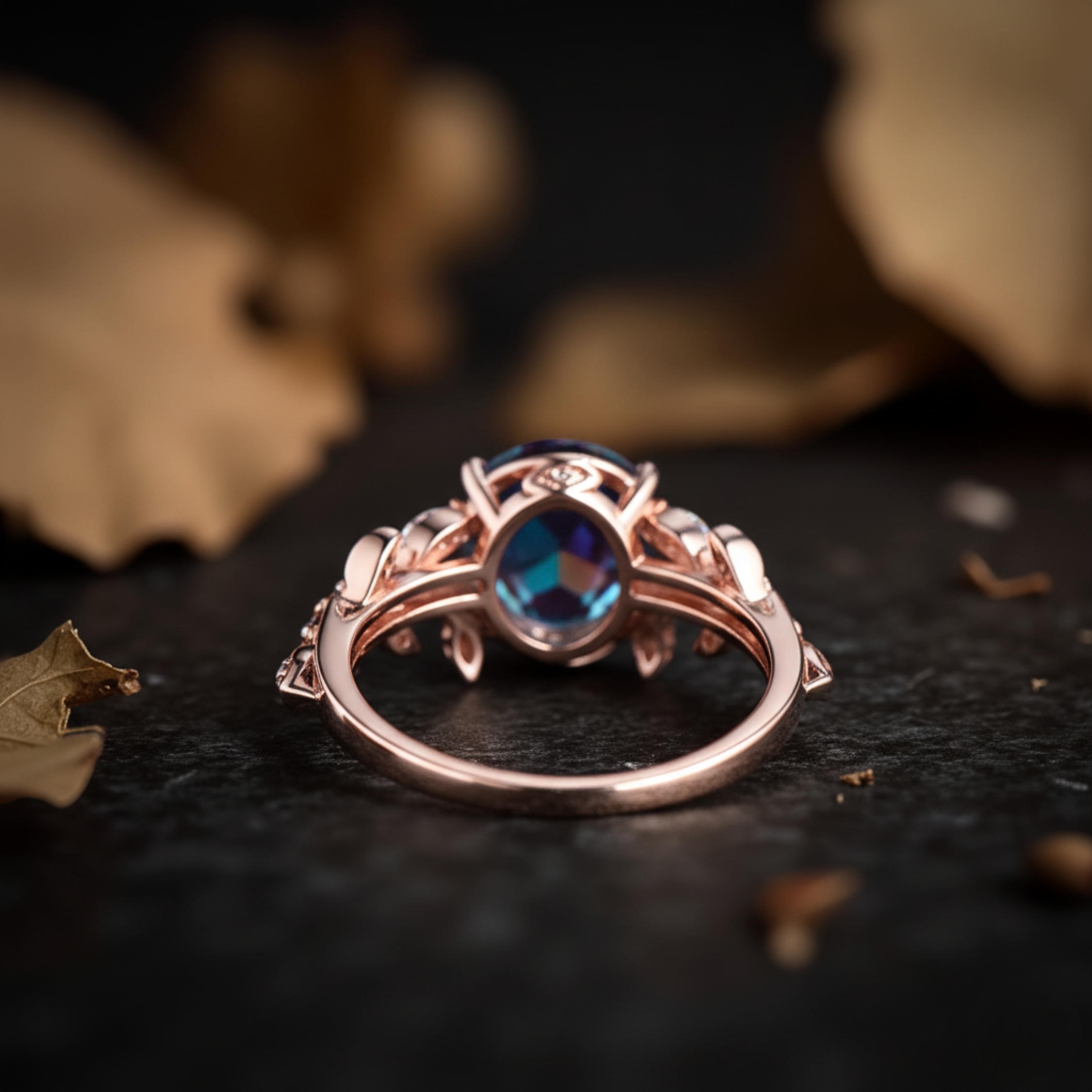 Vintage Round Alexandrite Engagement Ring, Moonstone Nature Inspired Wedding Ring, 14K Gold Delicate  Promise Ring, Anniversary Gift For Her