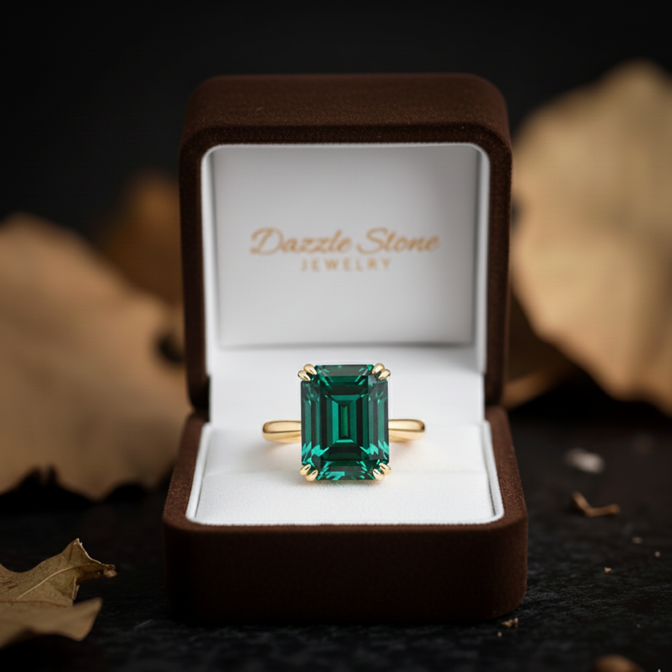 Emerald Cut Art Deco Emerald Engagement Ring, May Birthstone Jewelry, 18k Yellow Gold Minimalist Ring, Silver Ring, Anniversary Gift For Her