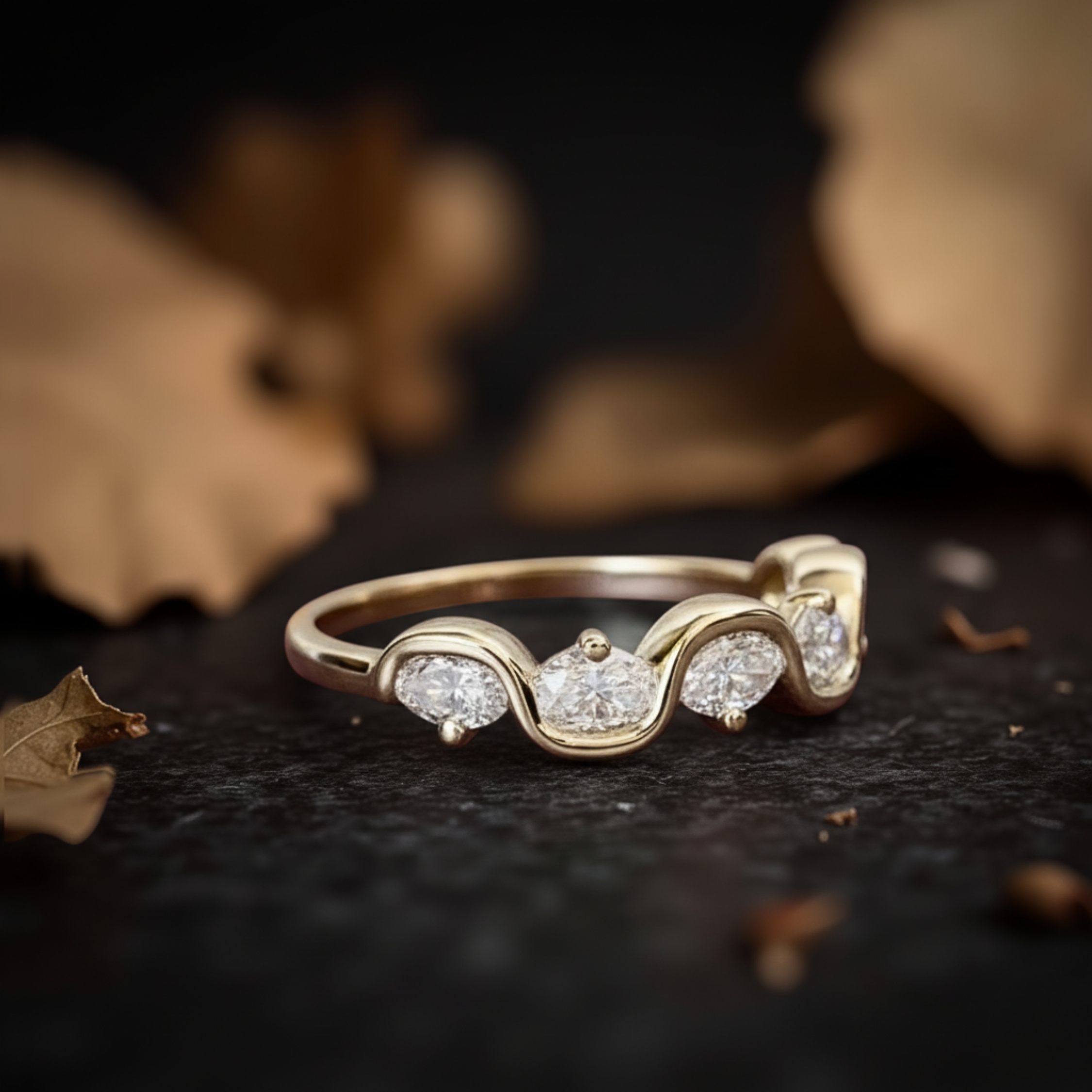 Oval Moissanite Wedding Band Alternating Solid Gold Eternity Band Dainty Stackable Minimalist Ring Bridal Anniversary Band Wave Diamond Band