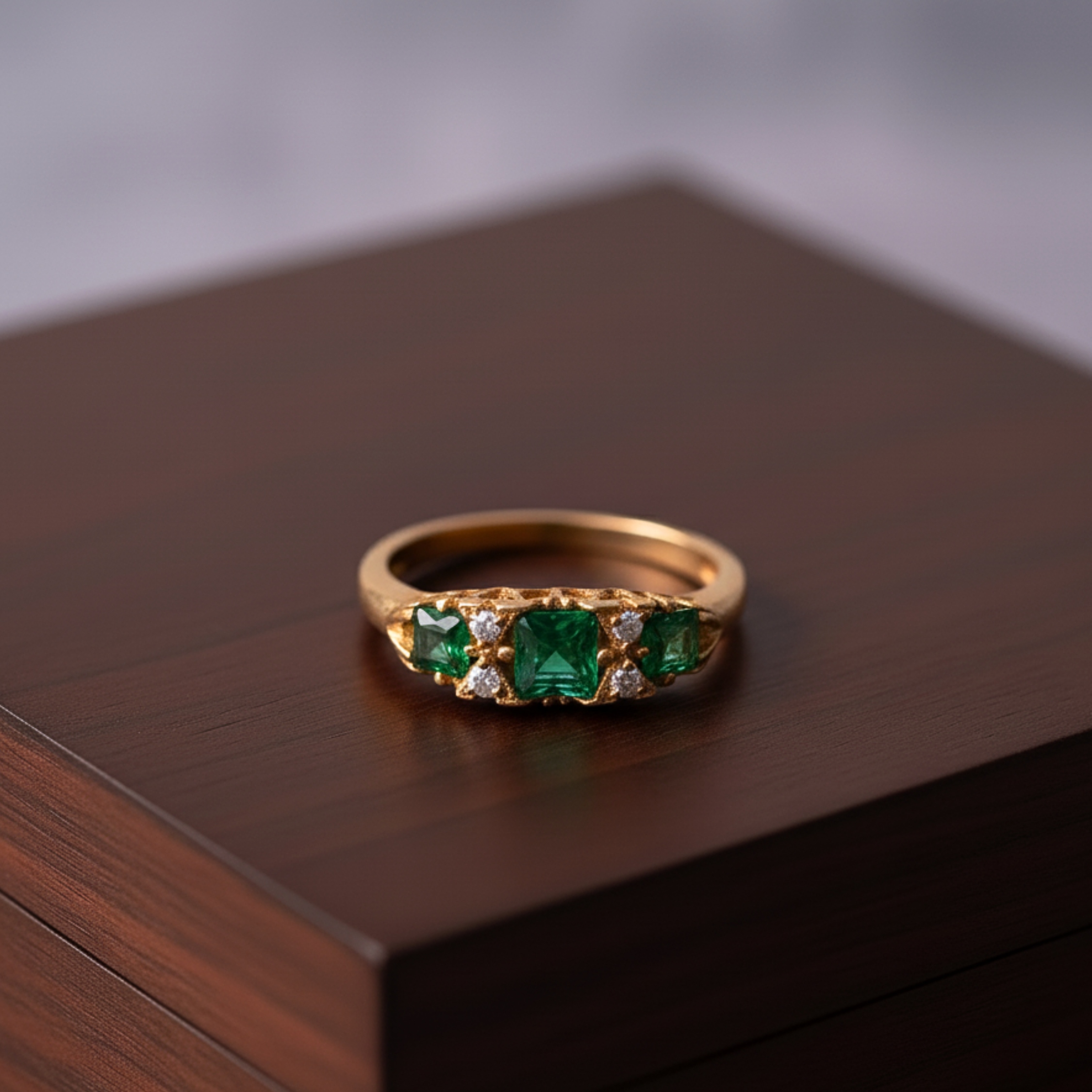 Genuine Emerald Gold Wedding Ring, 14K Gold Vermeil Lab Emerald Engagement Statement Ring, Birthday gift, Vintage Anniversary Gift for her