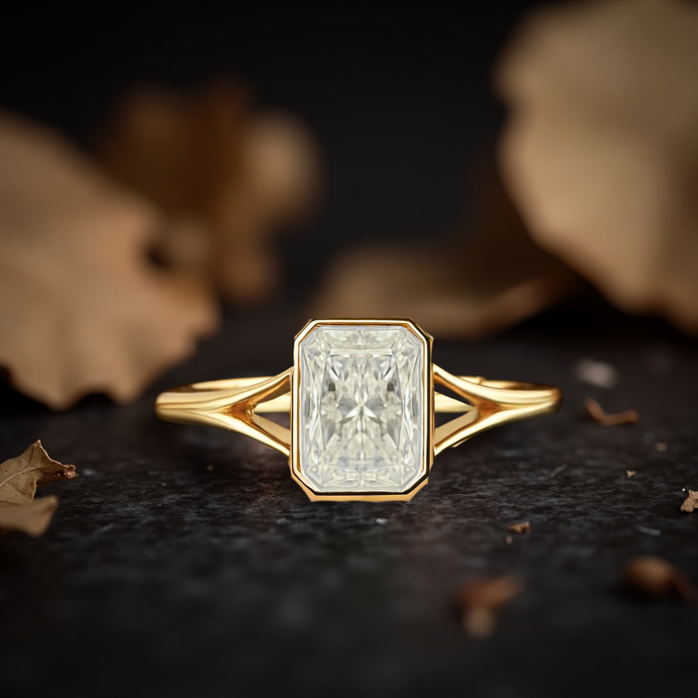 Emerald Cut Moissanite Engagement Ring, 14K Solid Gold Minimalist Bezel Set Bridal Jewelry, Modern Classic Wedding Jewelry Gift For Her