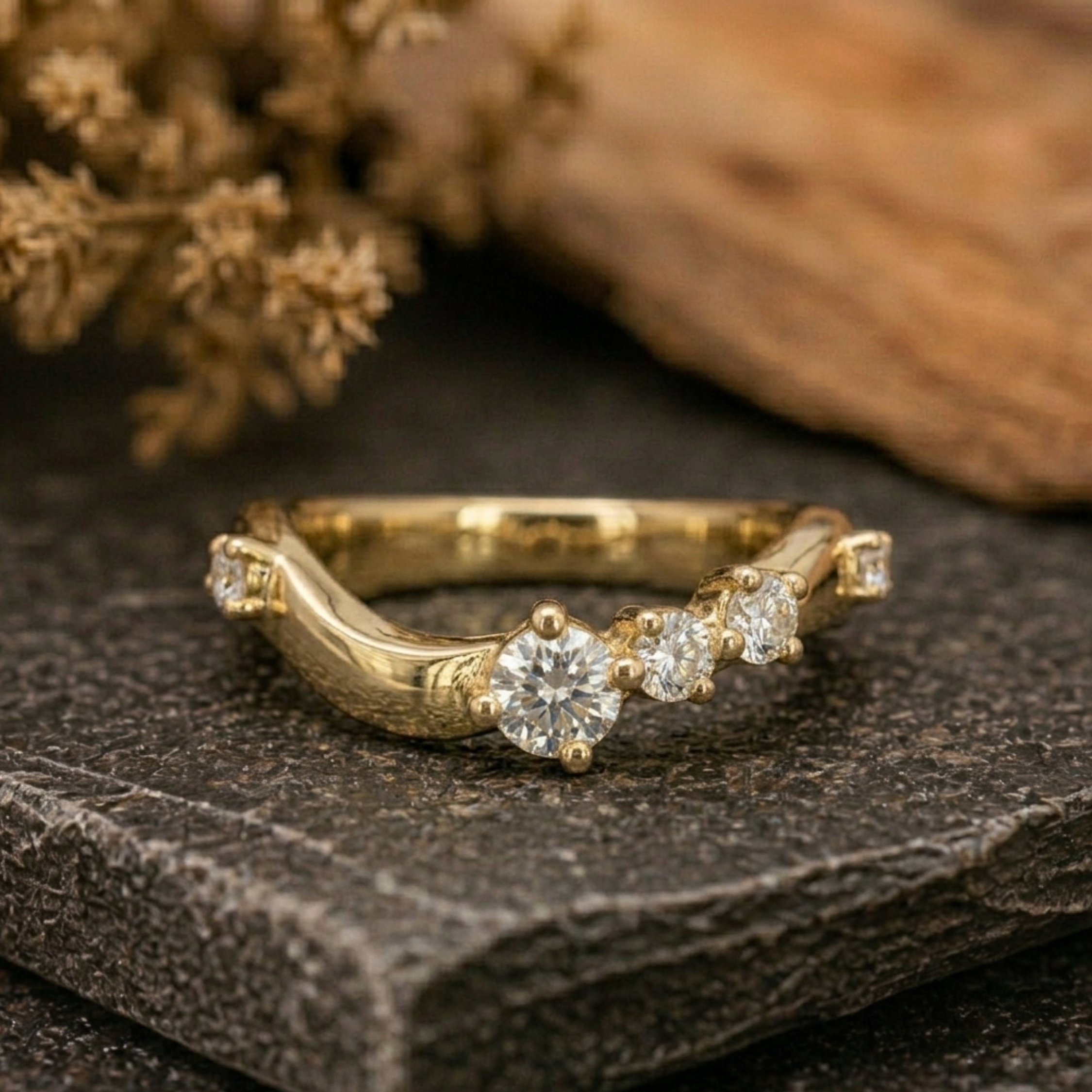Vintage Round Cut Diamond Band/Yellow Gold Minimalist Engagement Ring/Matching Wedding Band/French Pave Moissanite Ring/Antique Luxury Gift