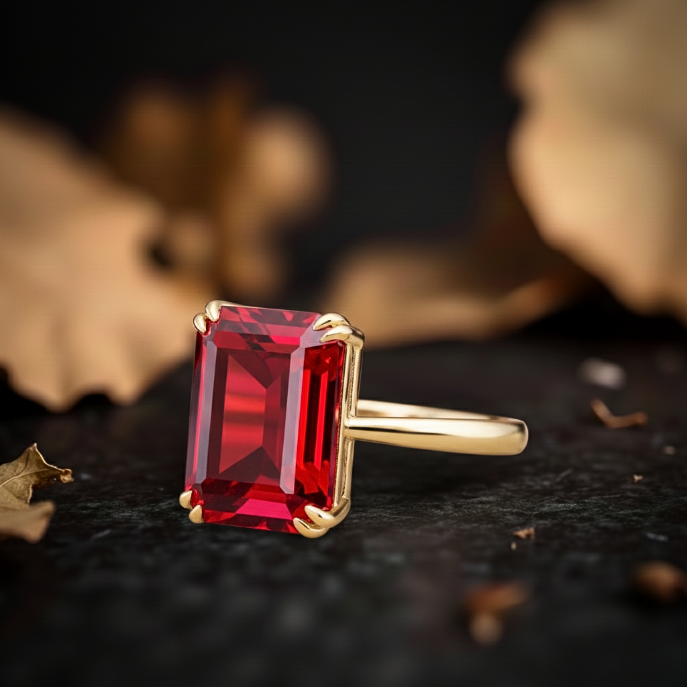 Vintage Emerald Cut Garnet Engagement Stacking Ring 14K Yellow Gold Wedding Ring Bridal Promise Handmade Jewelry Gift For Her Red Stone Ring