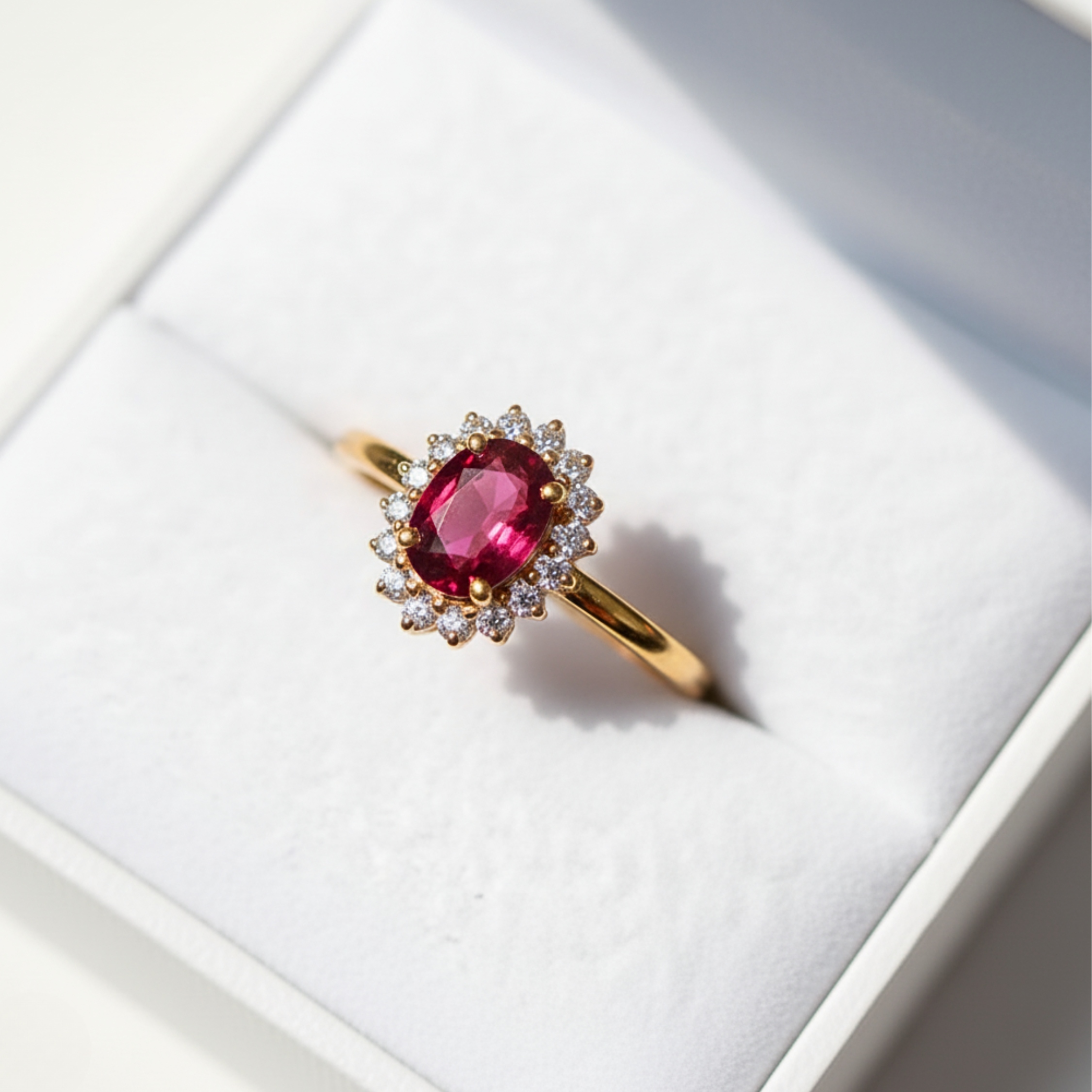 Vintage Halo Ruby Diamond Engagement Stacking Ring 14K Yellow Gold Oval Moissanite Wedding Ring Bridal Promise Handmade Jewelry Gift For Her