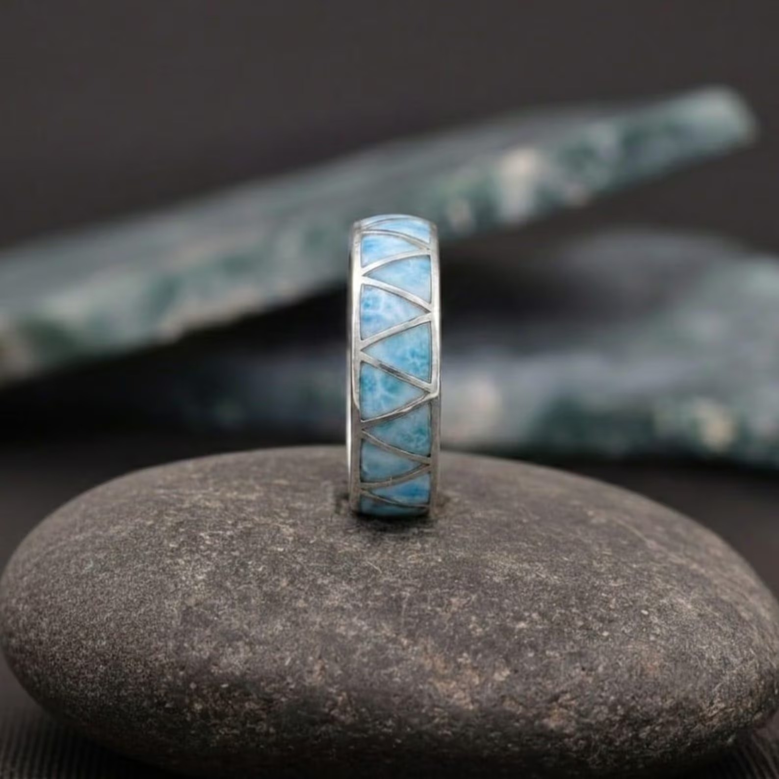 Enamel Engagement Ring, Trilliant Cut Blue Enamel Wedding Band, Ocean Inspired Jewelry, Dainty Gift for Women, 925 Sterling Silver Band