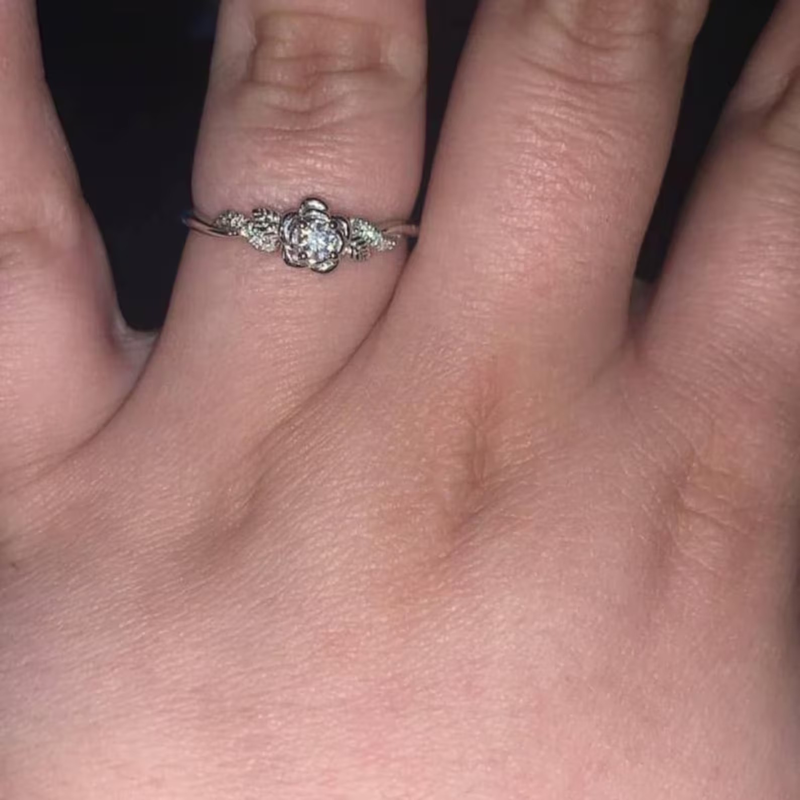 Floral Round Cut Moissanite Engagement Ring Rose gold Delicate Nature inspired Leaf design Bridal Ring Twist Anniversary Ring