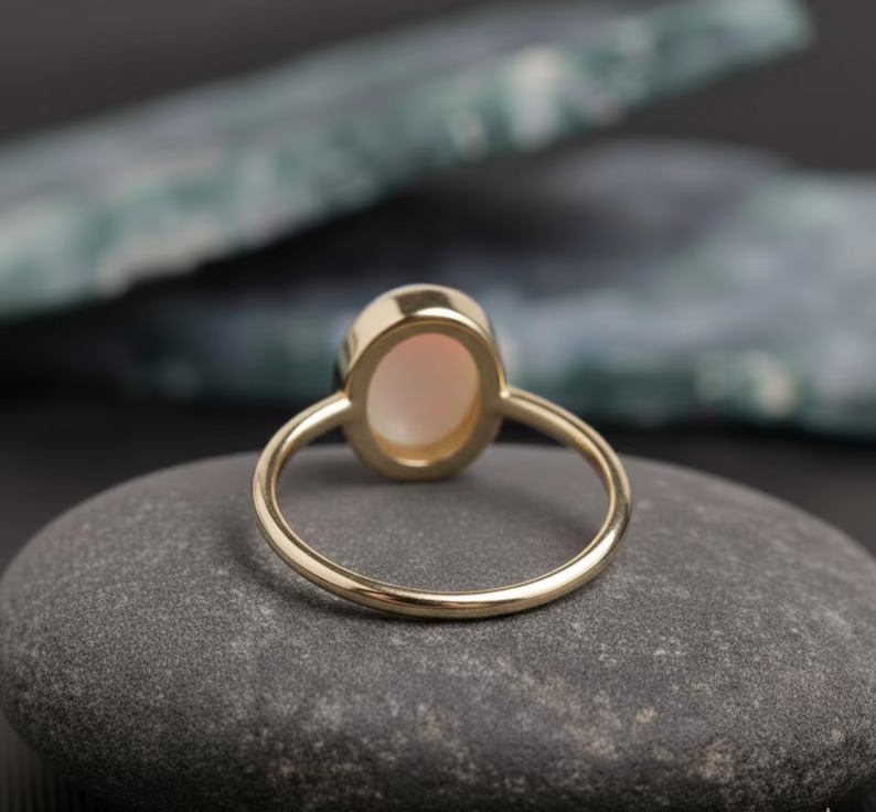 Oval Opal Ring-14k Solid Gold Ring, October Birthstone Ring, Oval Cut Natural Opal Anniversary Ring, Gift For Her, Matching Stackable Ring