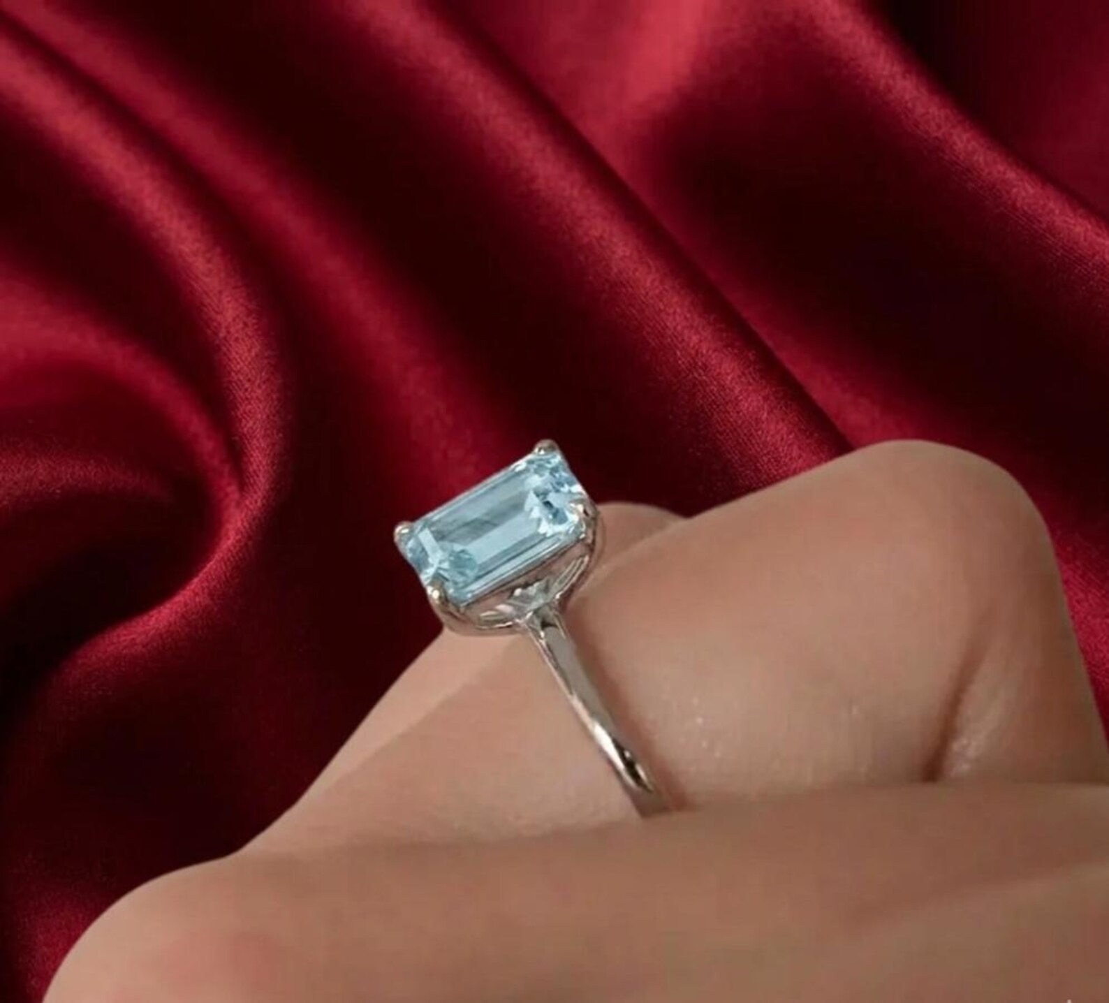 Emerald Cut Aquamarine Ring, Vintage 14k Solid Gold Anniversary Ring, March Birthstone Gifts Women, Aquamarine Engagement Ring For Women