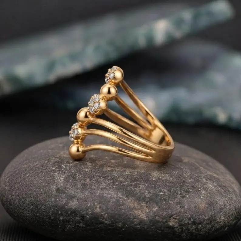 Gold Wrap Ring, Minimalist Adjustable Statement Ring, Dainty Open Band Ring, Round Moissanite Ring, Gift For Her, Modern Jewelry
