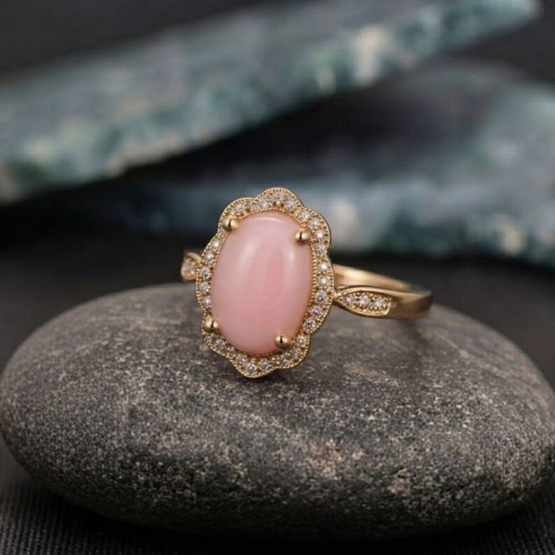 Rose Quartz Engagement Ring, Sterling Silver Ring, Oval Cut Pink Gemstone Ring, Boho Cluster Jewelry, Promise Ring, Anniversary Gift for Her