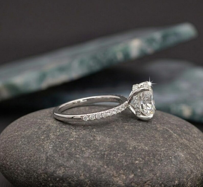 2.5CT Oval Moissanite Engagement Ring, Sterling Silver Hidden Halo Diamond Ring, 10K Solid Gold Ring, Promise Ring, Anniversary Gift for Her