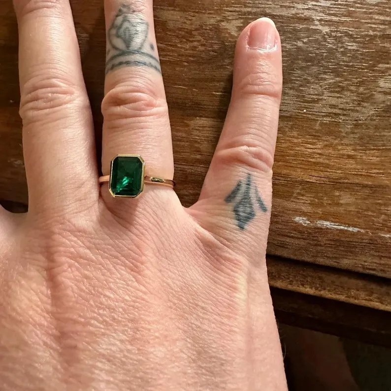 Radiant Cut Emerald Ring 14k Solid Gold Wedding Ring Solitaire Emerald Ring May Birthstone Handmade Jewelry Anniversary Gift For Her Women