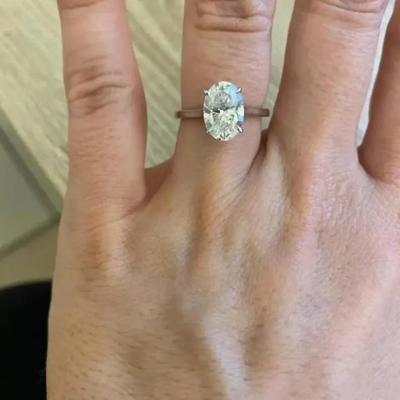 14kt Gold 2.5CT Moissanite Oval Ring: Hidden Halo Anniversary Ring, 14K Solid Gold Ring, Promise Ring, Anniversary Oval Solitaire Ring Gifts