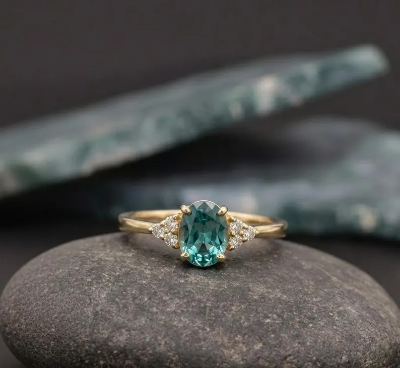 Oval Cut Aquamarine Ring, Minimalist Aquamarine Engagement Ring, Blue Gemstone Promise Ring, 14k Solid Gold Ring, Birthday Gift For Women