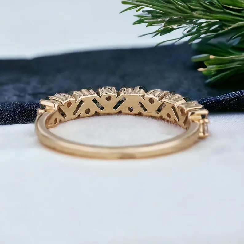 Moss Agate Cluster Wedding Band Bridal Moissanite Ring Promise Anniversary Matching Ring Unique Jewelry Half Eternity Band Gift For Love