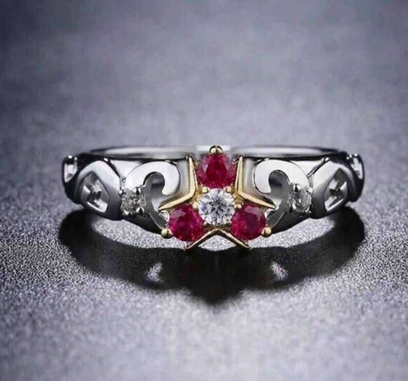 Triforce Zora's Ruby Spiritual Stone Diamond Ring, 14K Gold Legend of Zelda Inspired Ring, Video Game Engagement Ring, 925 Sterling Ring