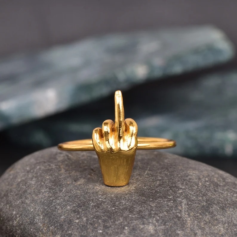 14K Gold Middle Finger Ring: Sterling Silver Statement Jewelry
