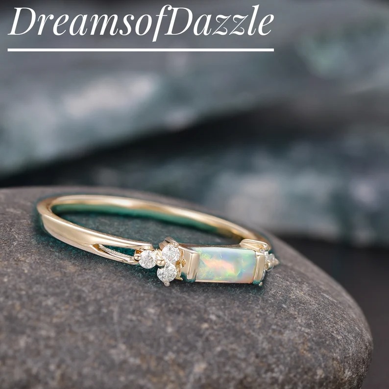Vintage Wedding Ring, Silver Ring For Women, Opal Engagement Ring, Dainty Ring, Women's Promise Ring, 10k Solid Gold Ring, Wedding Band