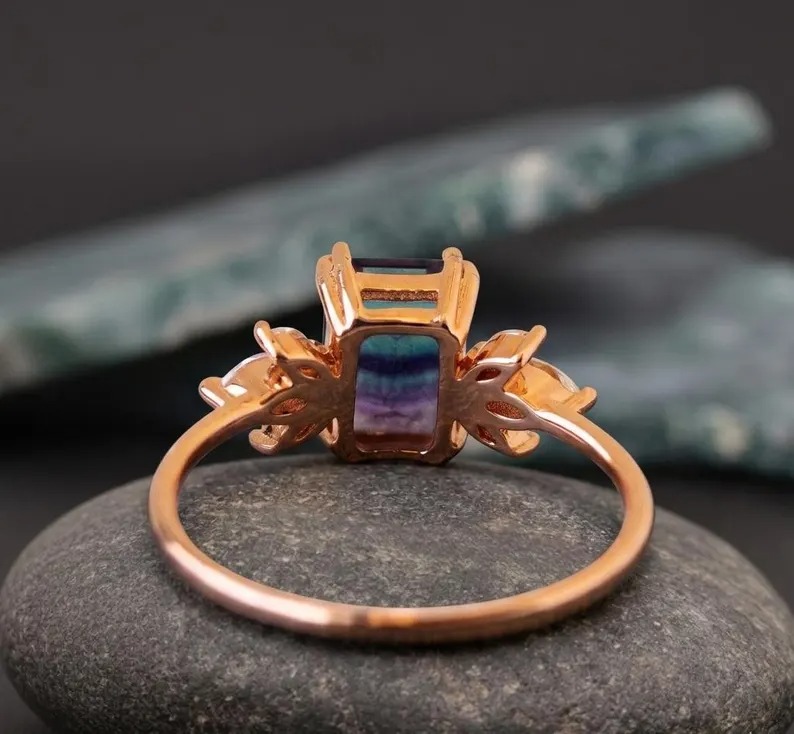 Watermelon Tourmaline Cluster Wedding Ring, 14k Yellow Gold Engagement Ring, Art Deco Ring Duel Color Gemstone Ring, Personalized Gift Ring