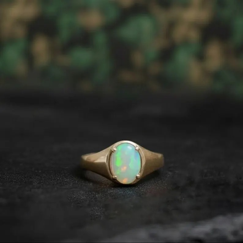 Natural Opal Ring 14k Solid Gold Ring, Oval Cut Opal Engagement Ring, October Birthstone Ring, Delicate Opal Ring, Gold Statement Jewelry