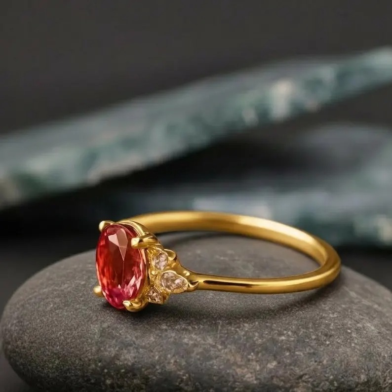 Pink Sapphire Ring, 14K Solid Gold Ring, Sapphire Wedding Ring Silver Ring Vintage Ring Stacking Ring Promise Pink Sapphire Ring For Women