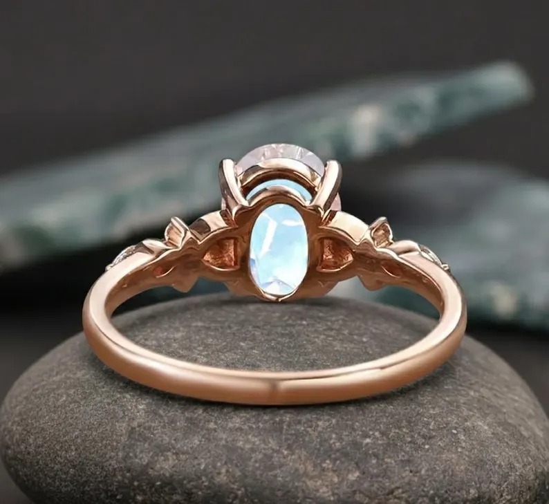 Vintage Oval Moonstone Ring 14K Solid Gold Moonstone Gemstone Engagement Ring Unique Opal Moissanite Promise Ring Anniversary Gift For Her