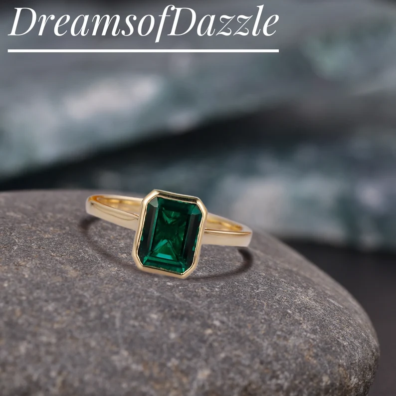 Radiant Cut Emerald Ring 14k Solid Gold Wedding Ring Solitaire Emerald Ring May Birthstone Handmade Jewelry Anniversary Gift For Her Women